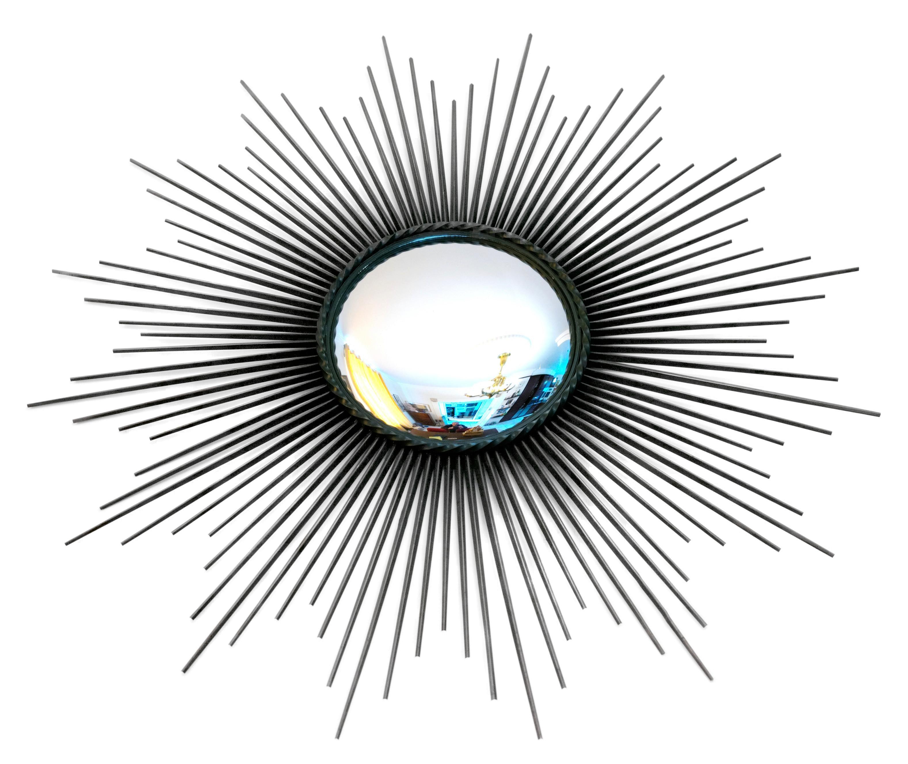 Métal Très grand miroir mural original CHATY Sun, années 1950 100.5cm 39.6