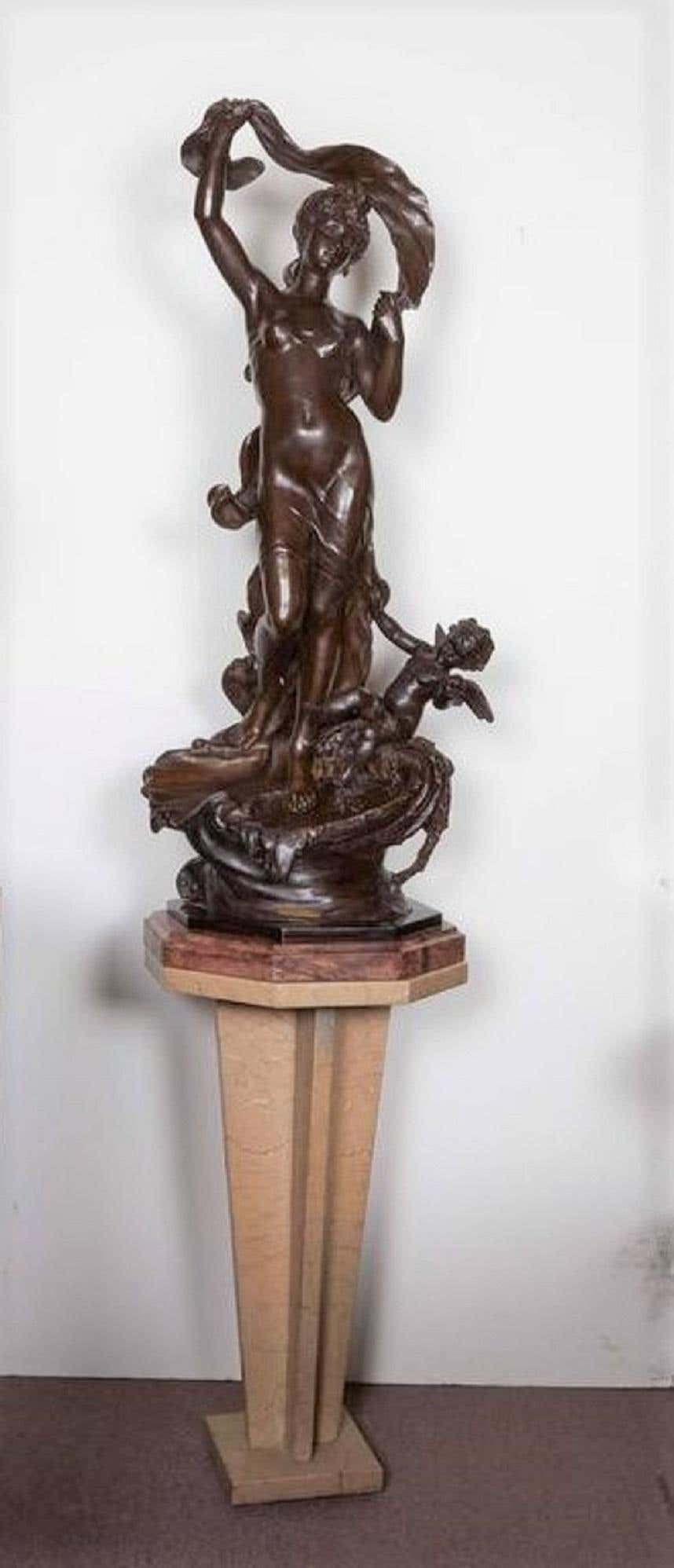 Beaux Arts Very Large Original French 19th Century spelter Statue Signed Hippolyte Moreau For Sale
