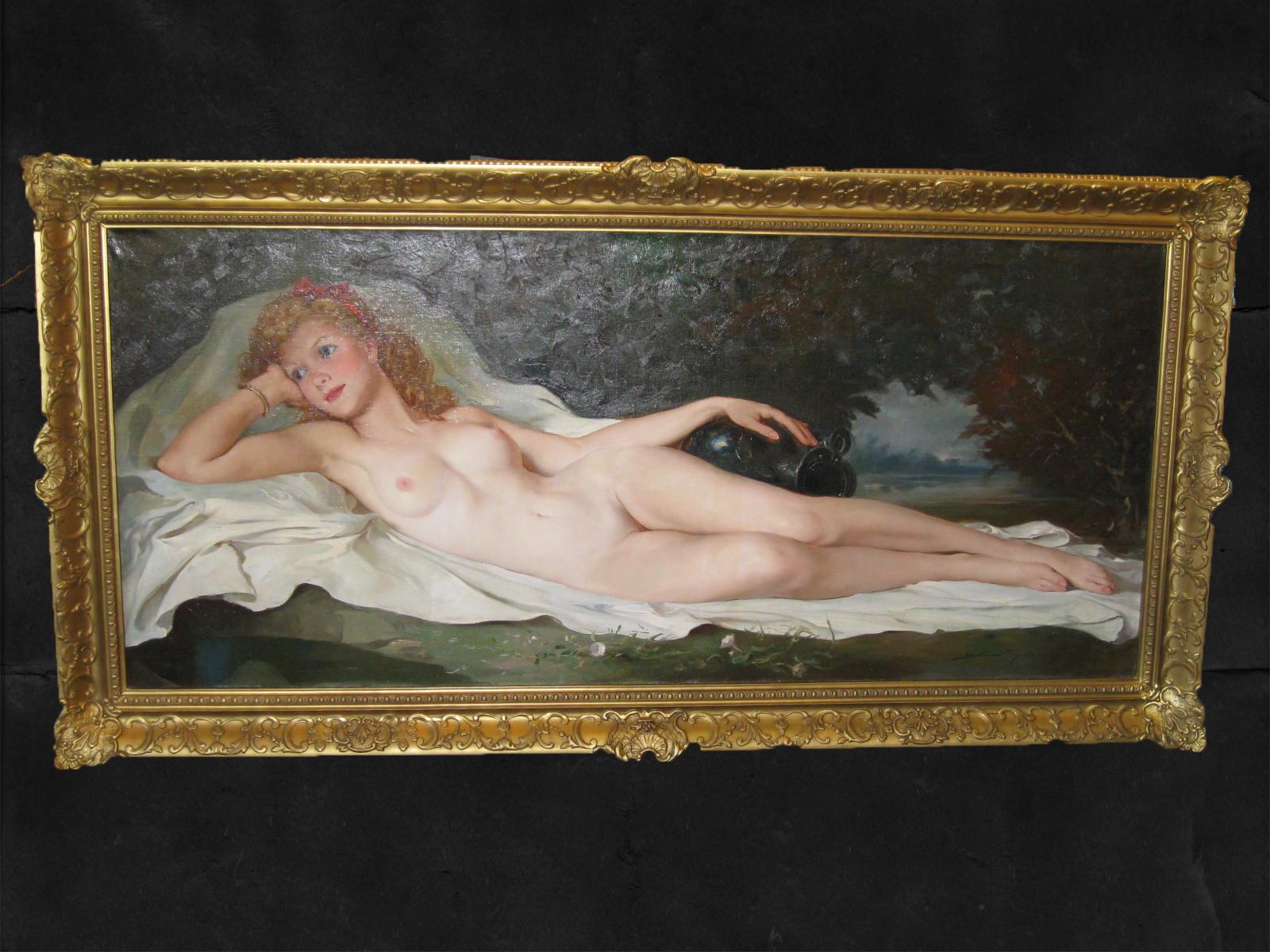 Very Large Original Handpainted Oil on Canvas of a Nude by Maria Szantho For Sale 3