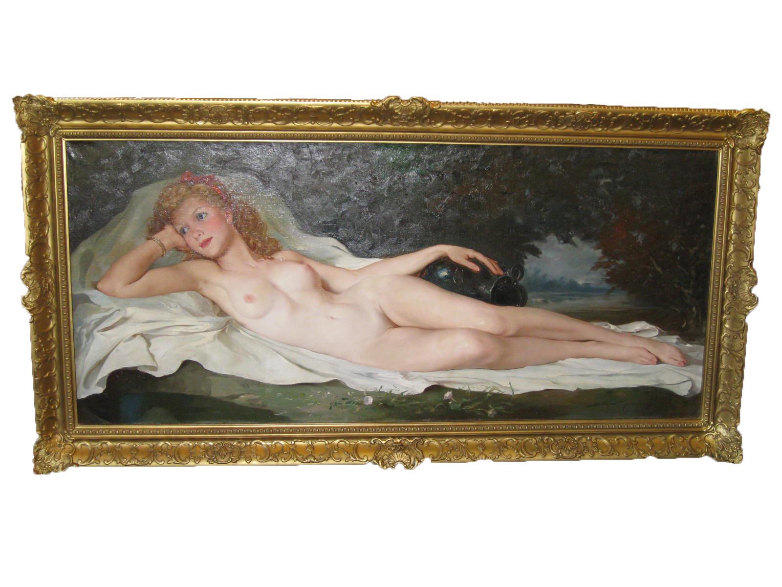 Very Large Original Handpainted Oil on Canvas of a Nude by Maria Szantho For Sale 4
