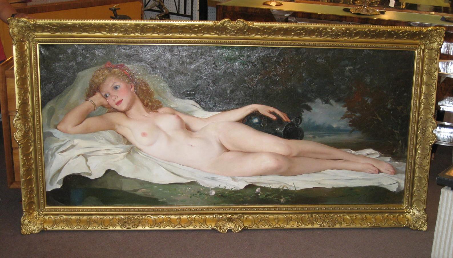 Very Large Original Handpainted Oil on Canvas of a Nude by Maria Szantho For Sale 5