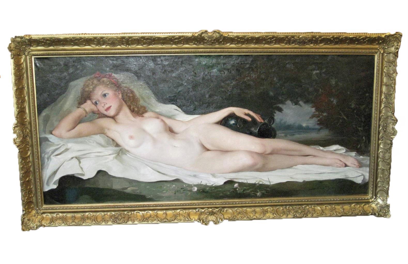 Very Large Original Handpainted Oil on Canvas of a Nude by Maria Szantho For Sale 9
