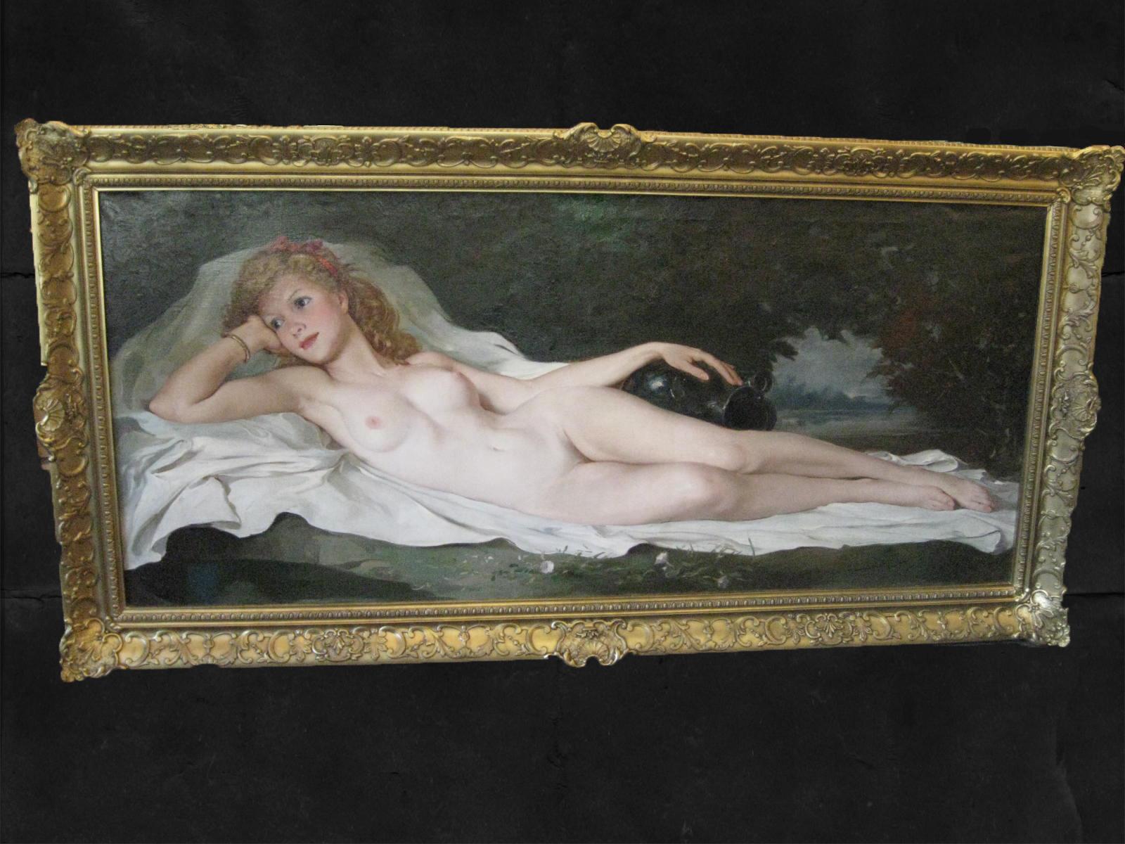 Hungarian Very Large Original Handpainted Oil on Canvas of a Nude by Maria Szantho For Sale