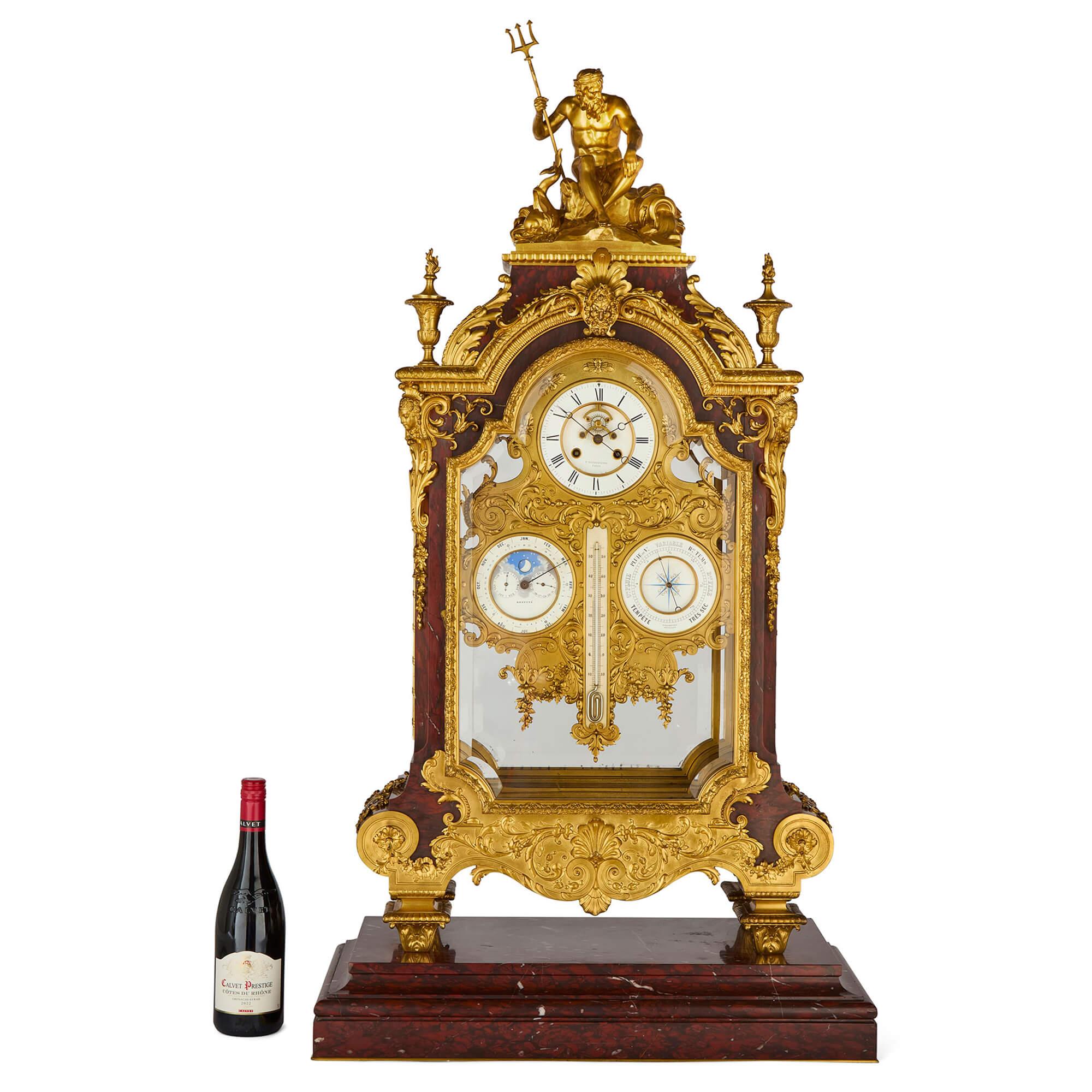 Very Large Ormolu Marble Regulator Calendar Mantle Clock Barbedienne For Sale 4