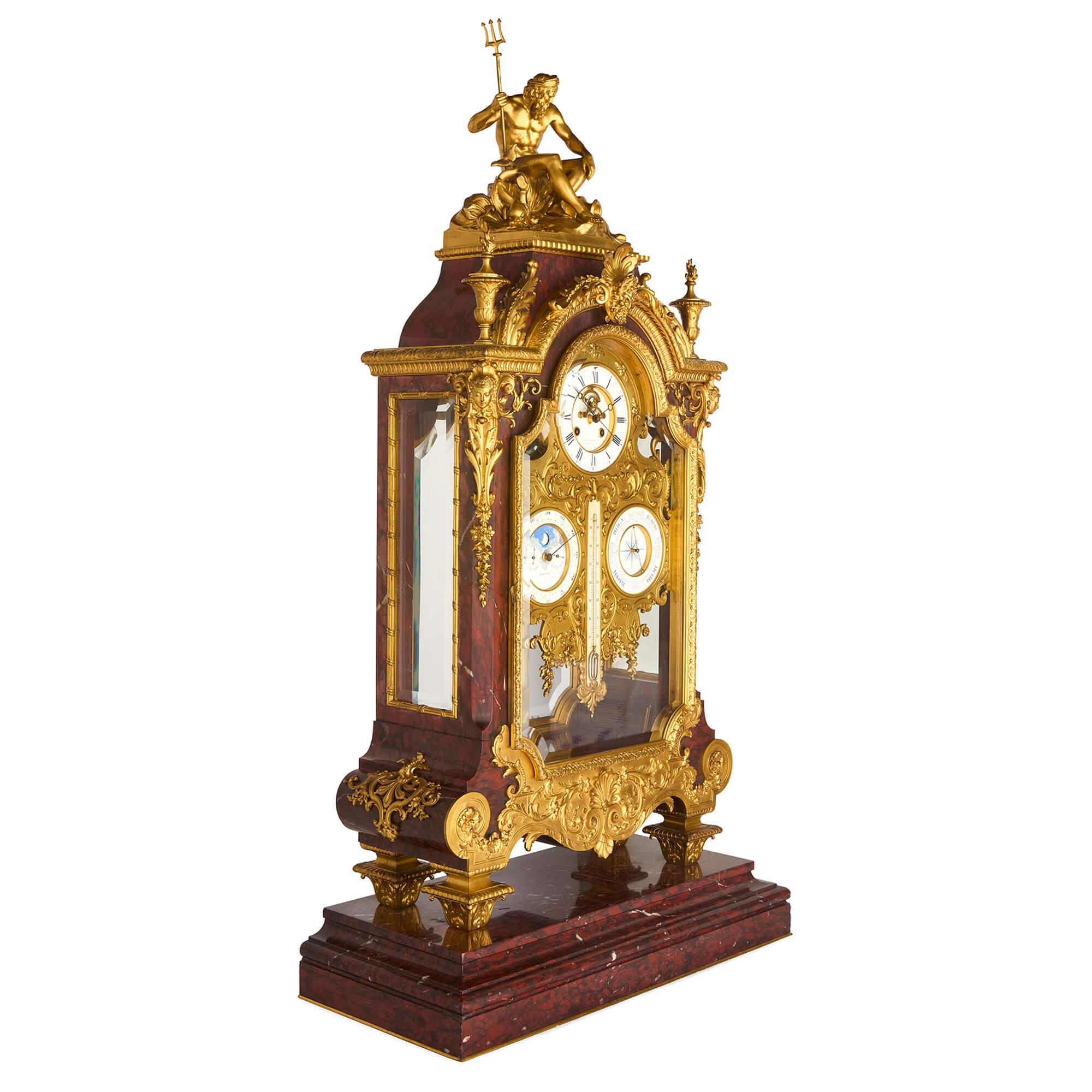 Very Large Ormolu Marble Regulator Calendar Mantle Clock Barbedienne 
French, Late 19th Century 
Height 121cm, width 64cm, depth 28cm

Expertly produced in France during the final decades of the 19th century, this magnificent mantel clock