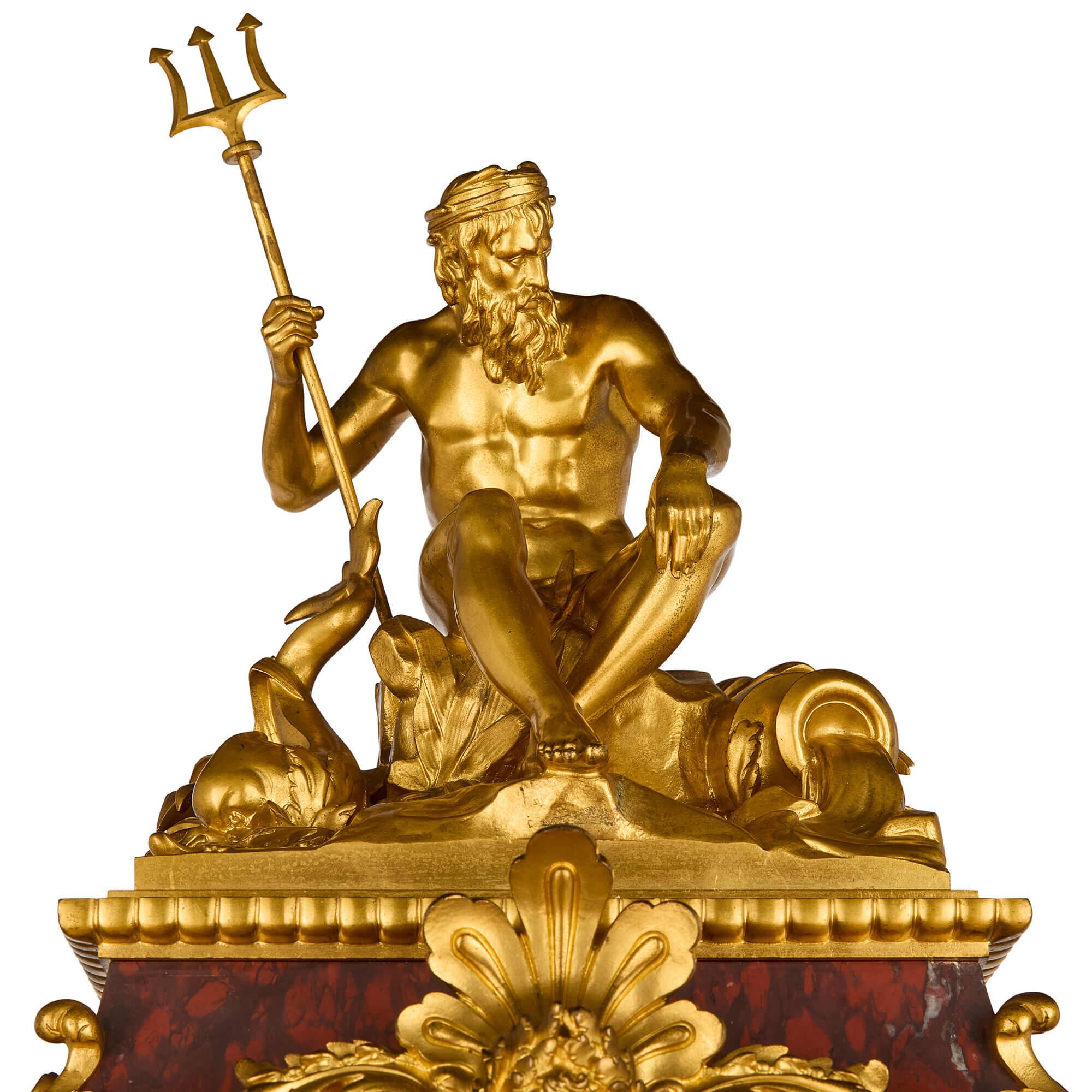 Neoclassical Very Large Ormolu Marble Regulator Calendar Mantle Clock Barbedienne For Sale