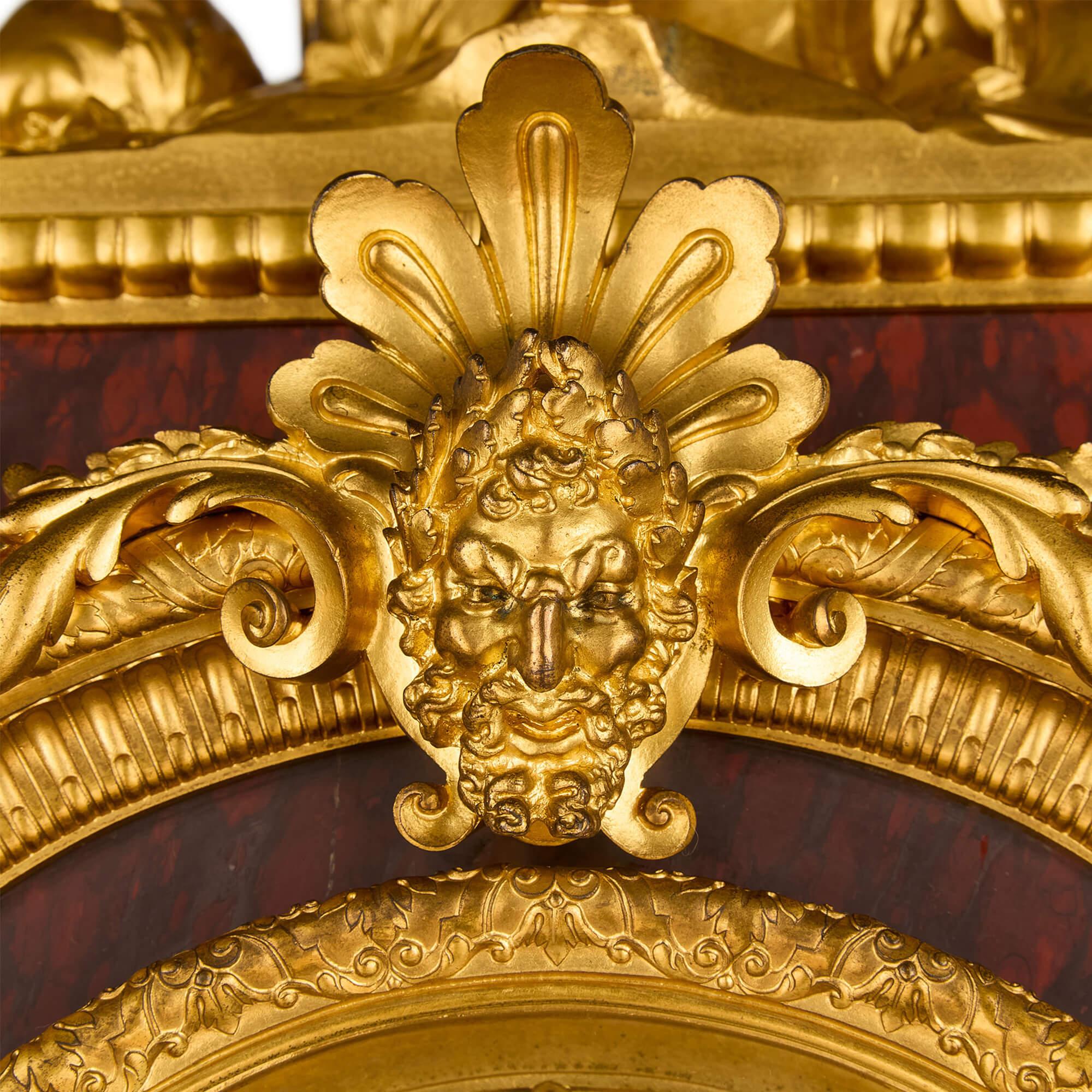 French Very Large Ormolu Marble Regulator Calendar Mantle Clock Barbedienne For Sale