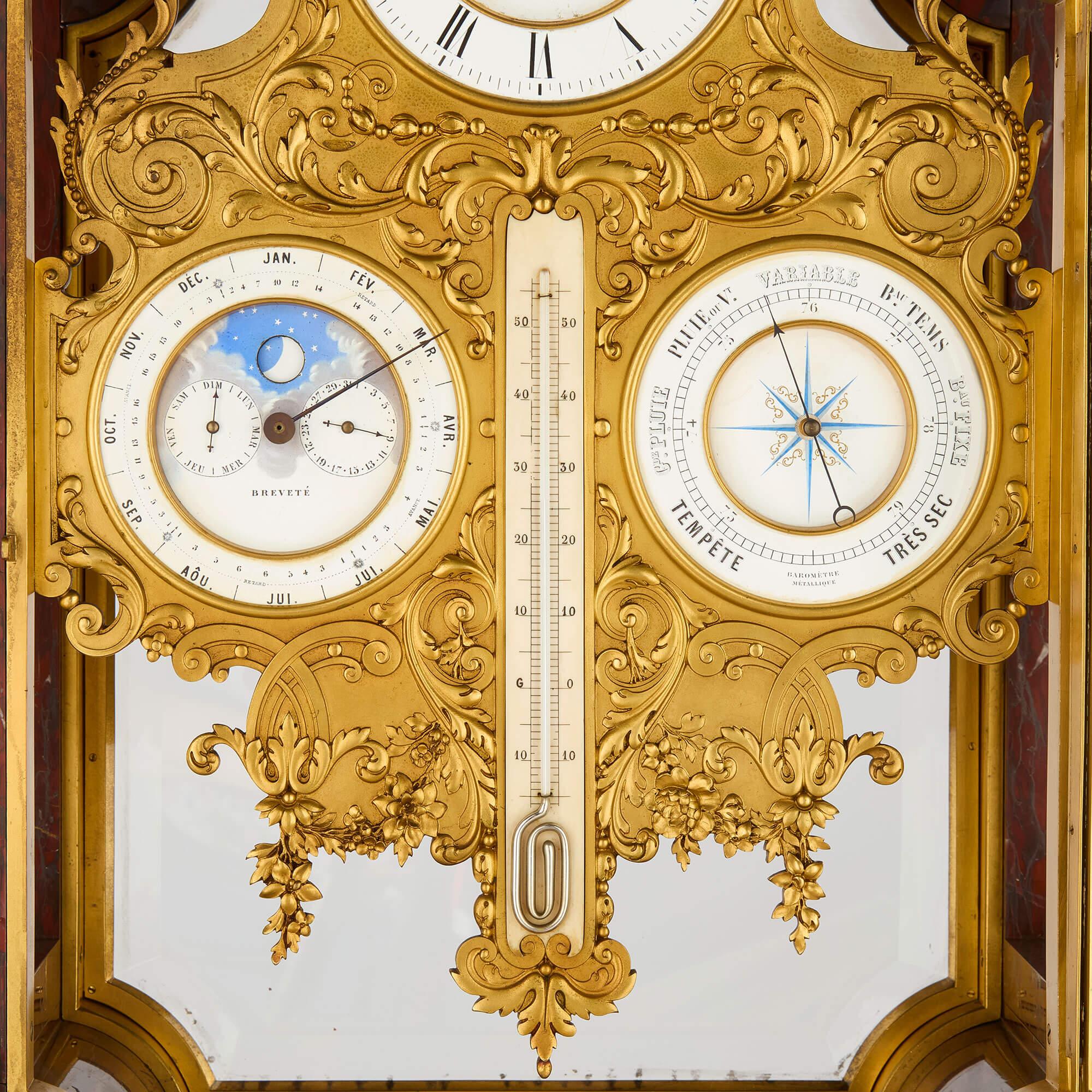 Very Large Ormolu Marble Regulator Calendar Mantle Clock Barbedienne In Good Condition For Sale In London, GB