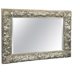 Very Large Ornately Carved Silver Leaf Horizontal Rectangular Mirror