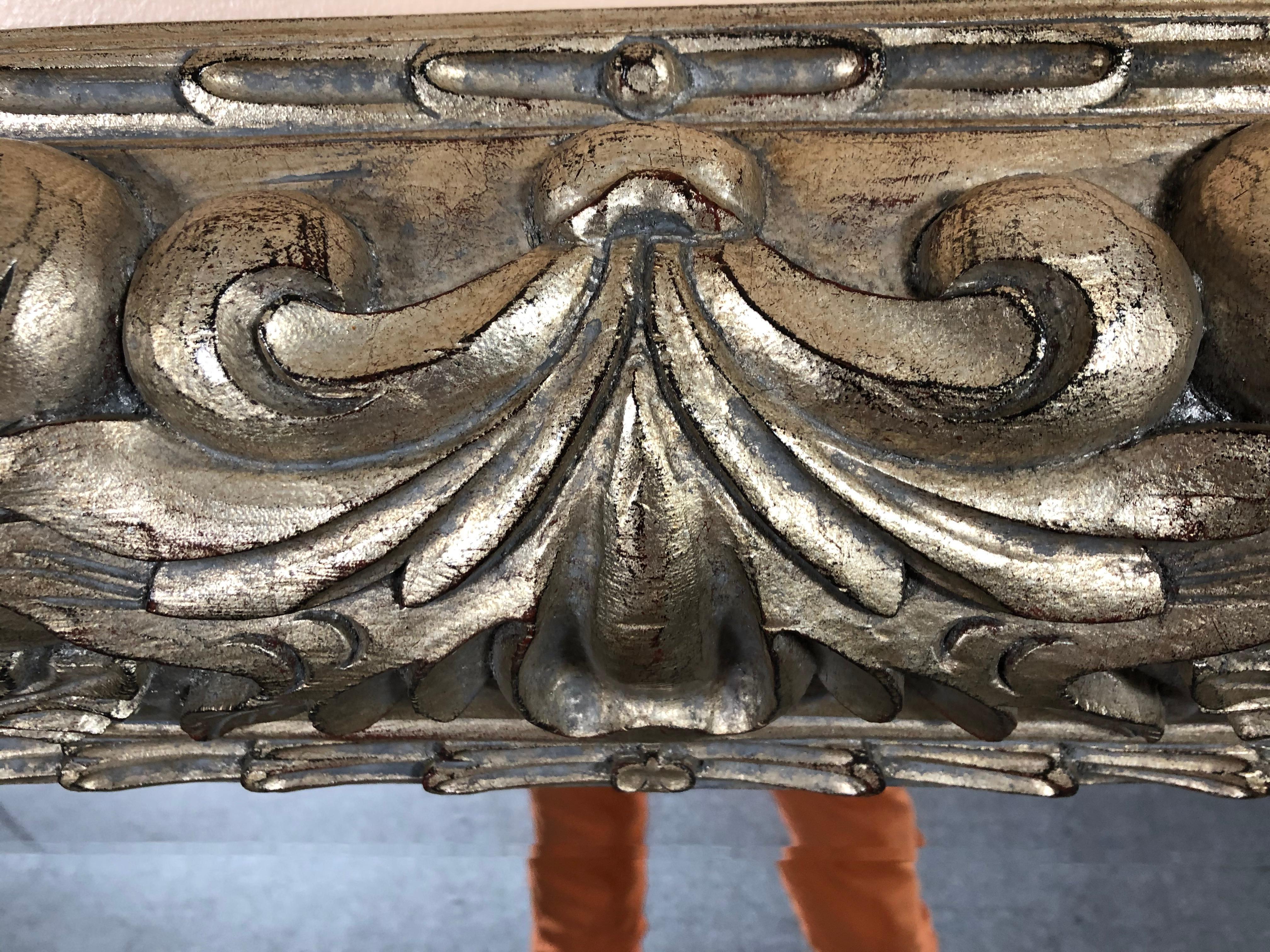 Very Large Ornately Carved Silver Leaf Horizontal Rectangular Mirror In Excellent Condition In Hopewell, NJ