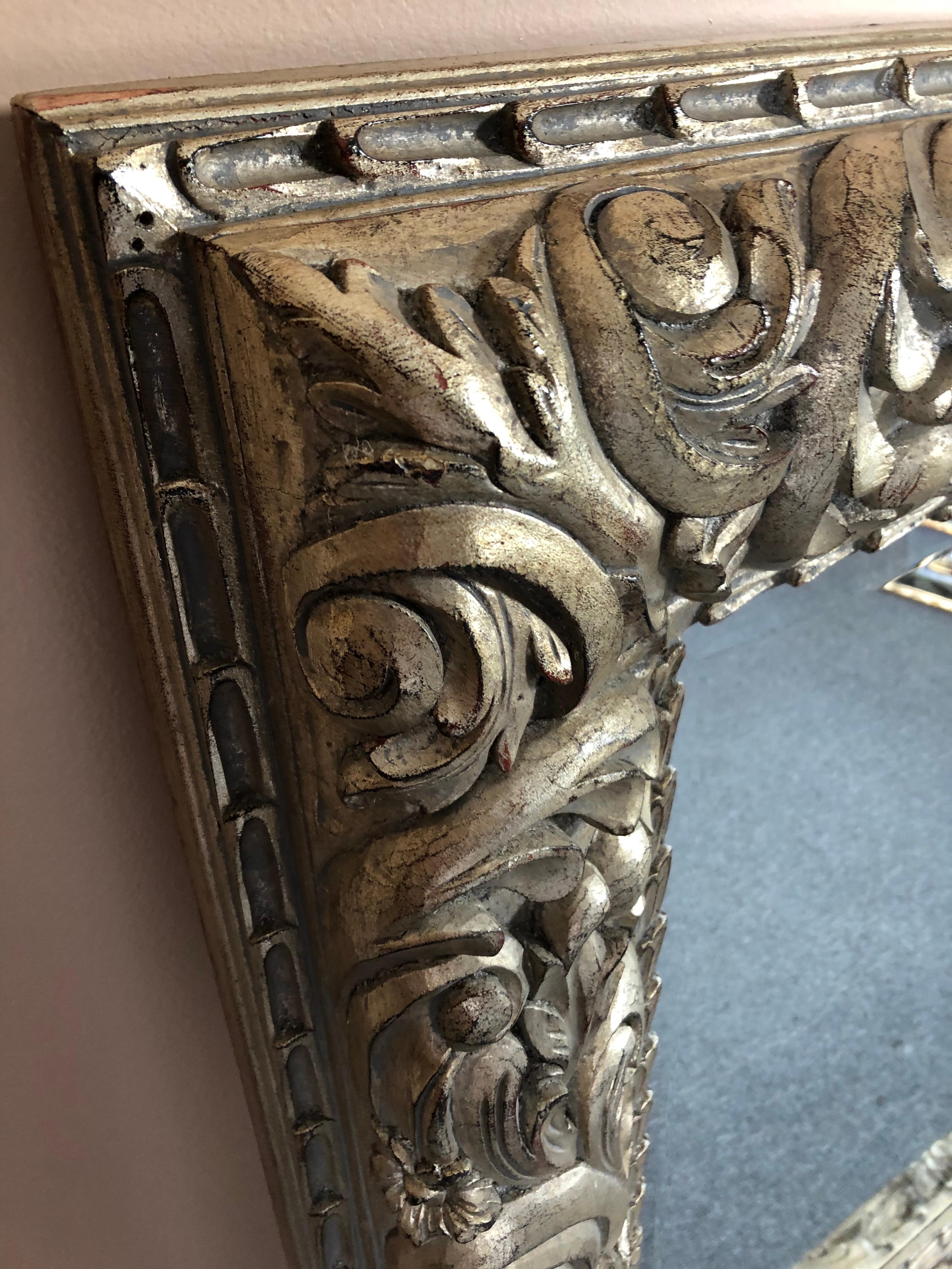 Very Large Ornately Carved Silver Leaf Horizontal Rectangular Mirror For Sale 1