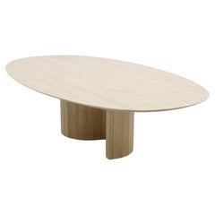 Very Large Oval Travertine Coffee Table Italy, 1970s
