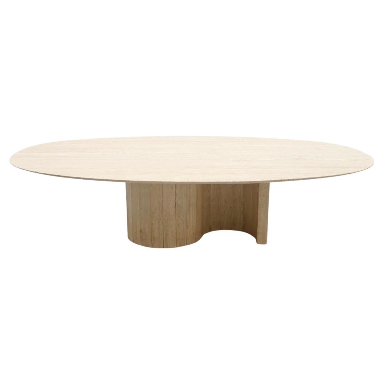 Very Large Oval Travertine Coffee Table Italy, 1970s