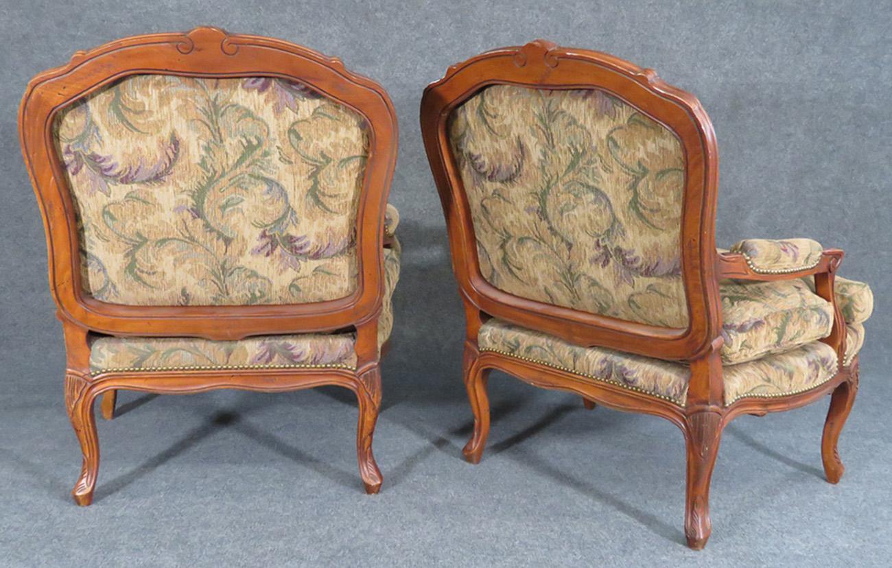 Very Large Oversized French Louis XV Style Lounge Open Armchairs In Good Condition In Swedesboro, NJ