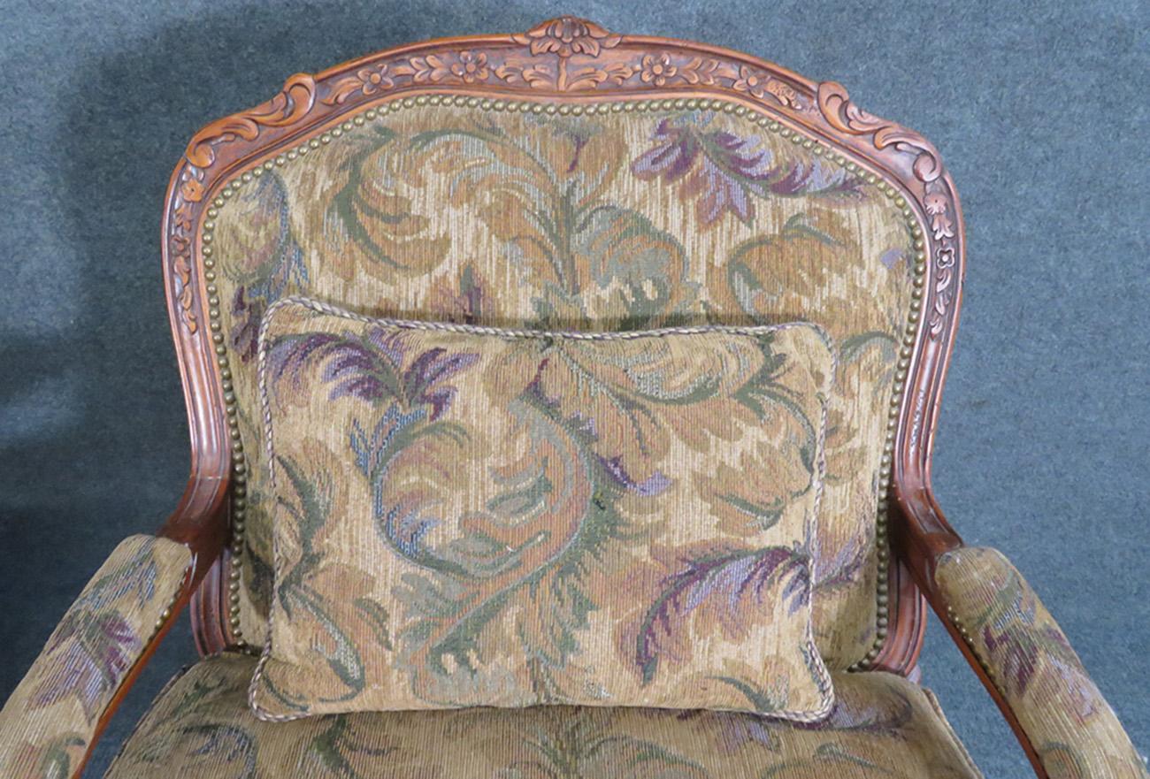 Walnut Very Large Oversized French Louis XV Style Lounge Open Armchairs