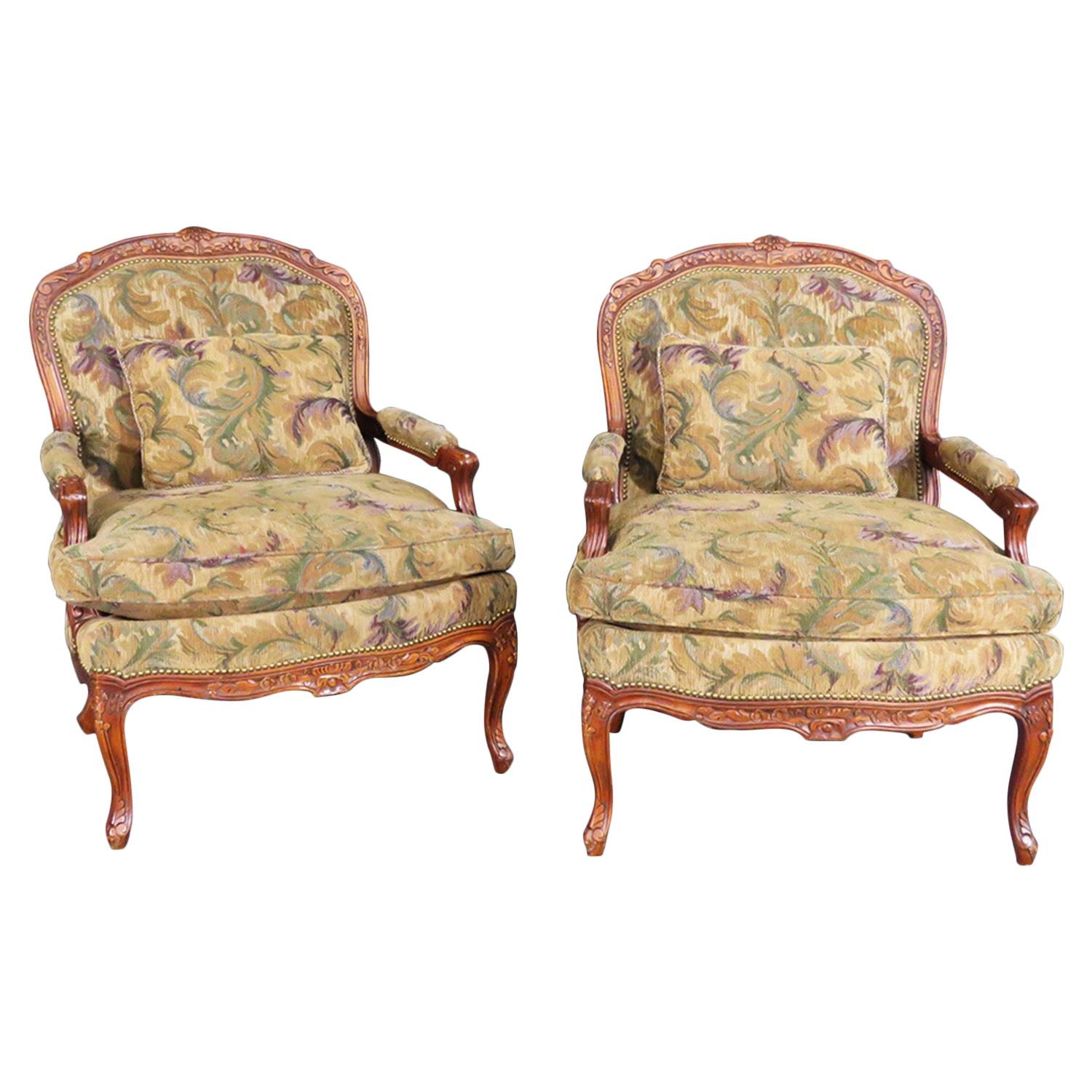 Very Large Oversized French Louis XV Style Lounge Open Armchairs