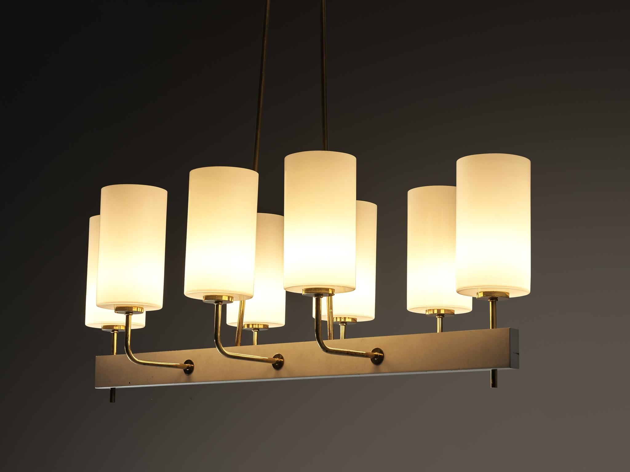 Very Large Paavo Tynell for Idman Monumental Chandelier in Brass Opal Glass 4