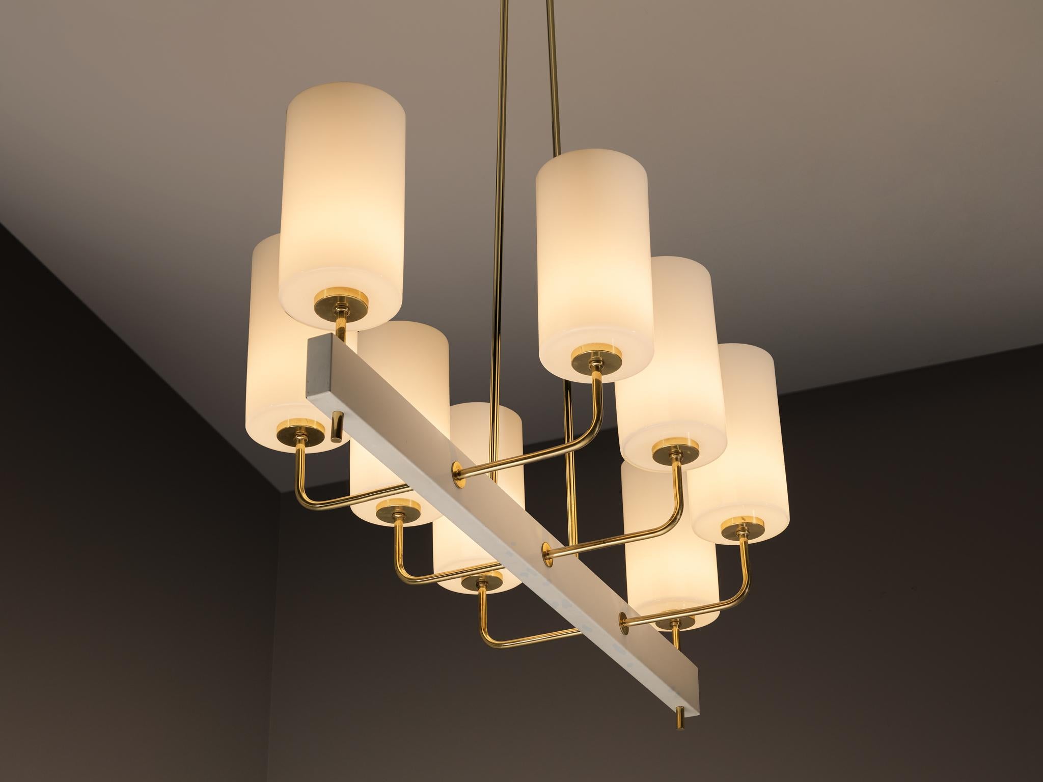 Very Large Paavo Tynell for Idman Monumental Chandelier in Brass Opal Glass For Sale 4