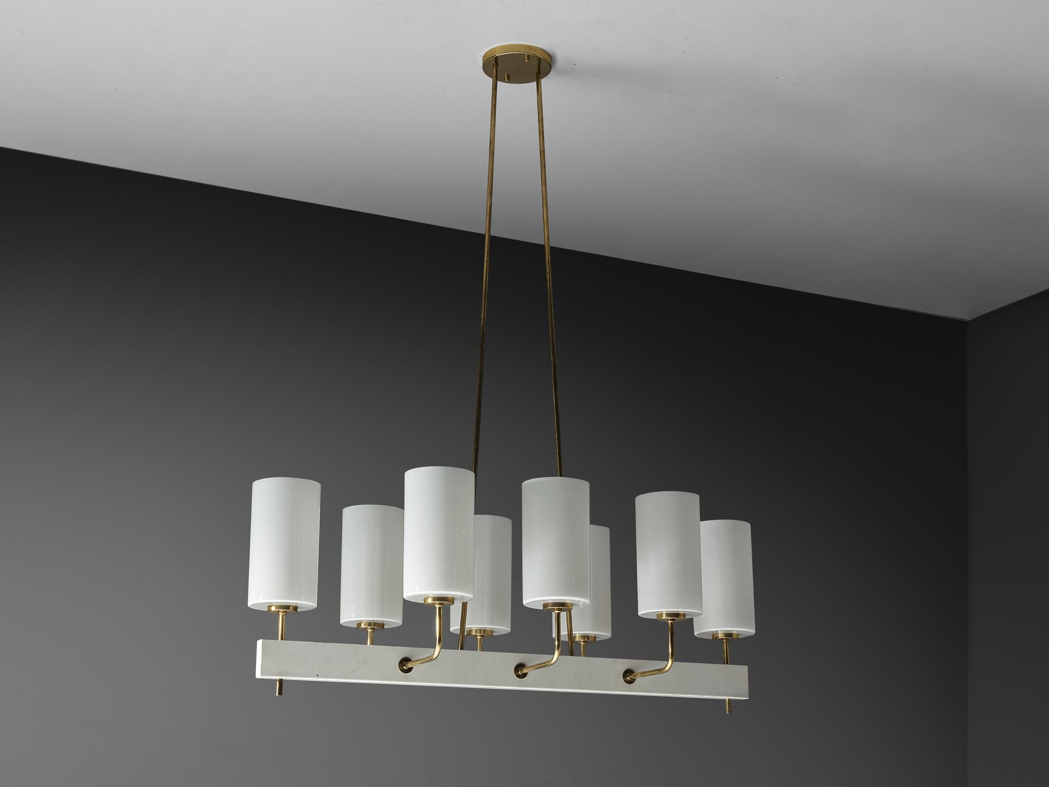 Very Large Paavo Tynell for Idman Monumental Chandelier in Brass Opal Glass 5