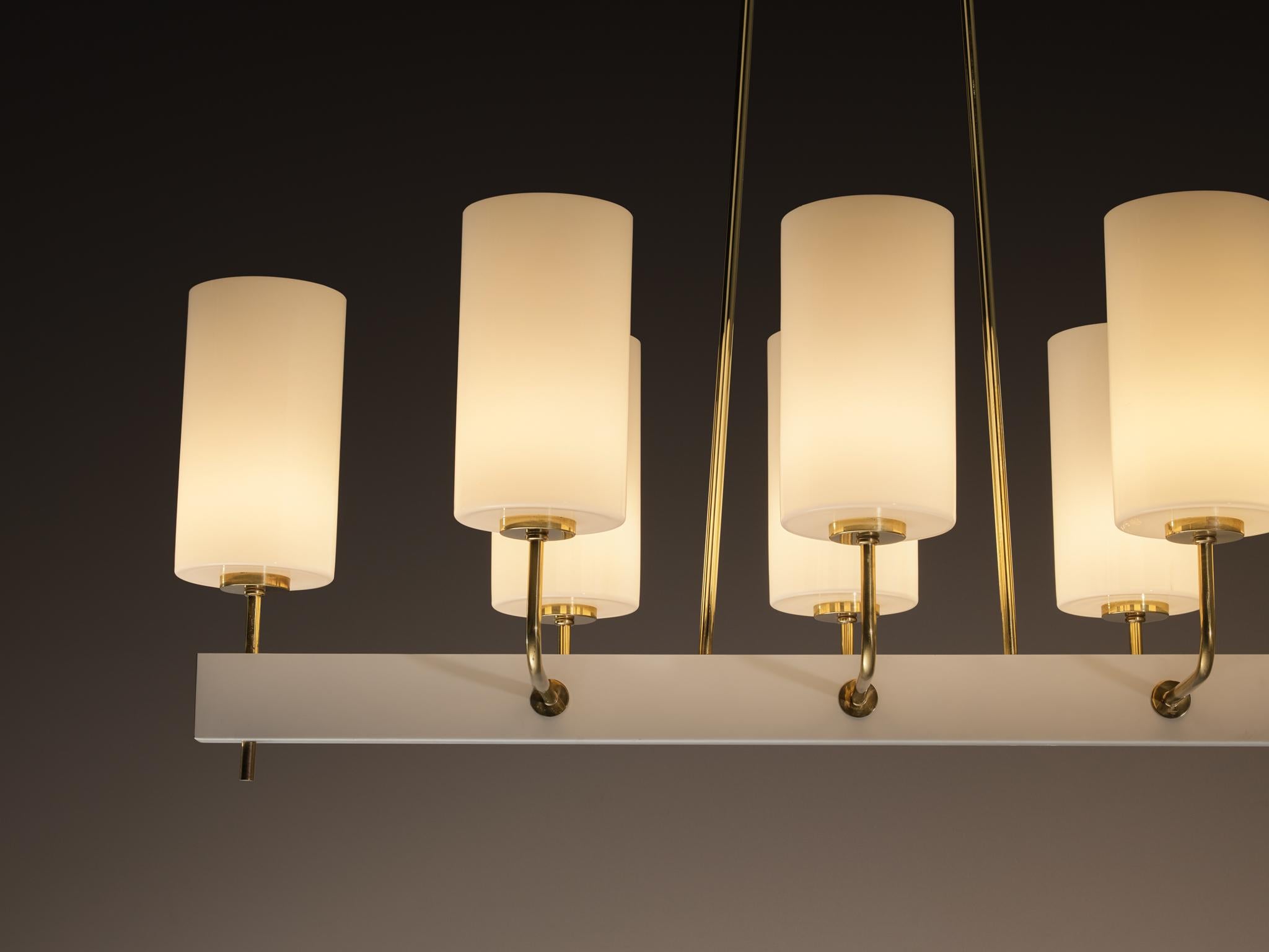 Very Large Paavo Tynell for Idman Monumental Chandelier in Brass Opal Glass For Sale 5