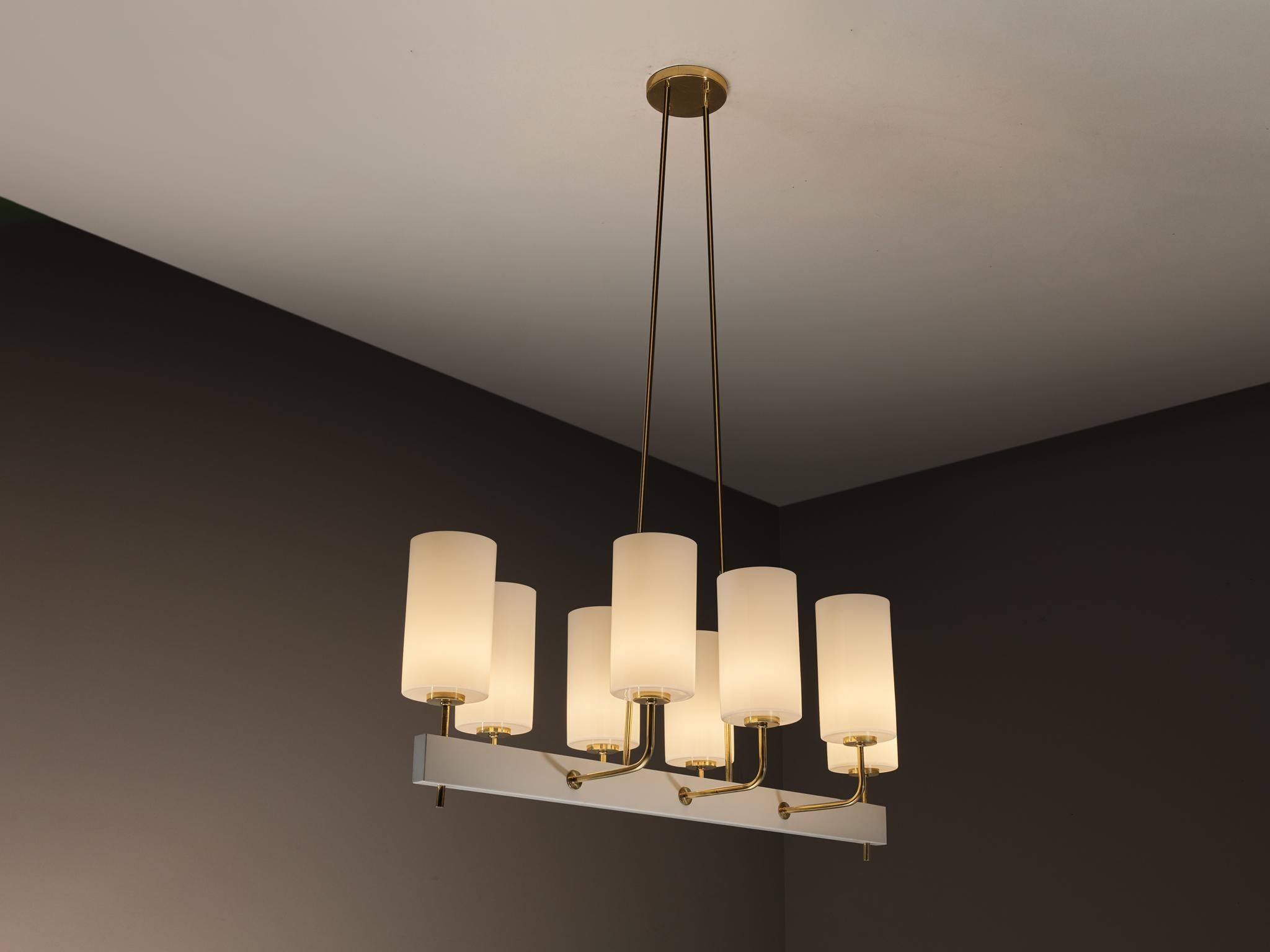 Very Large Paavo Tynell for Idman Monumental Chandelier in Brass Opal Glass For Sale 6