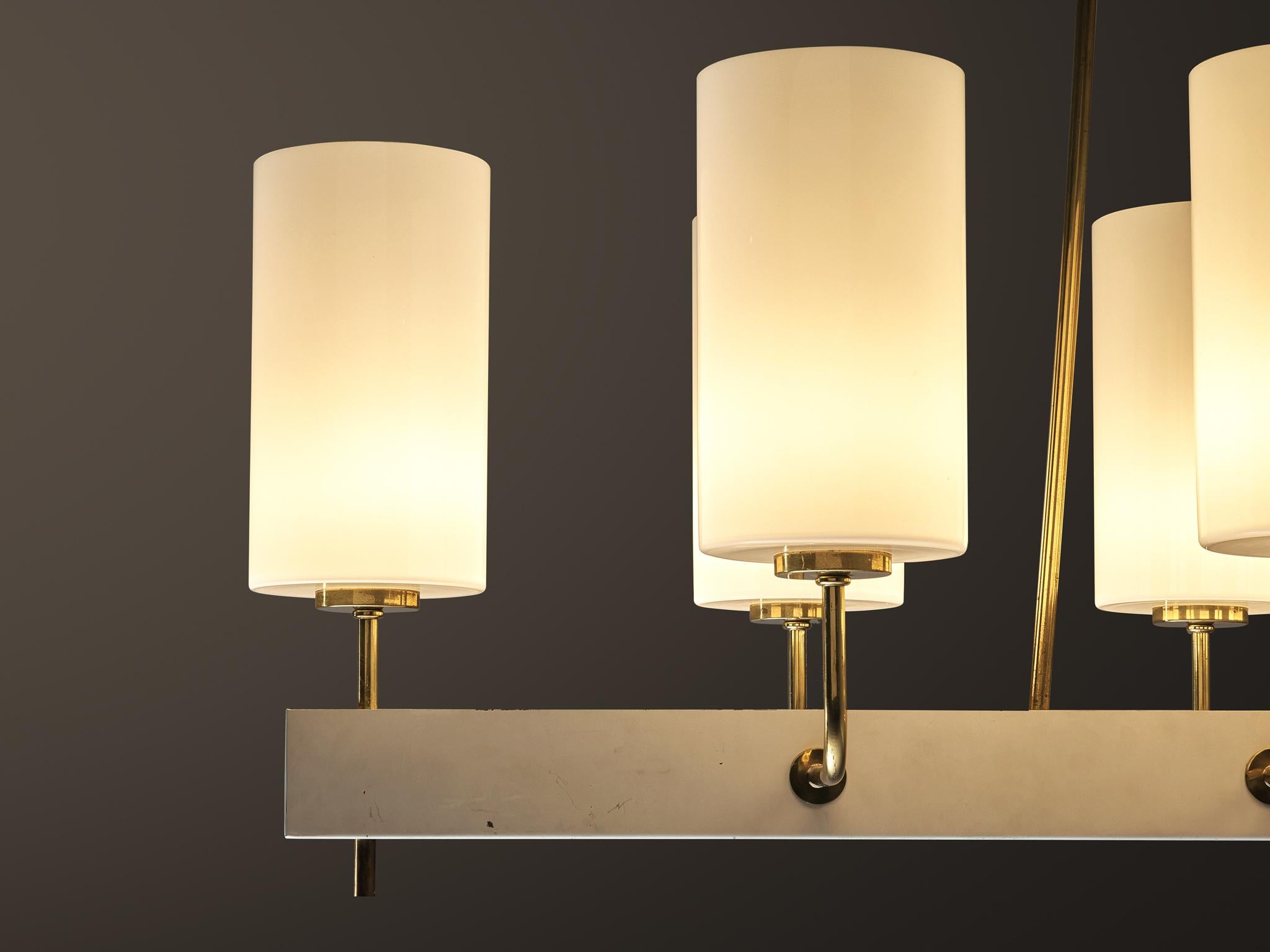 Finnish Very Large Paavo Tynell for Idman Monumental Chandelier in Brass Opal Glass