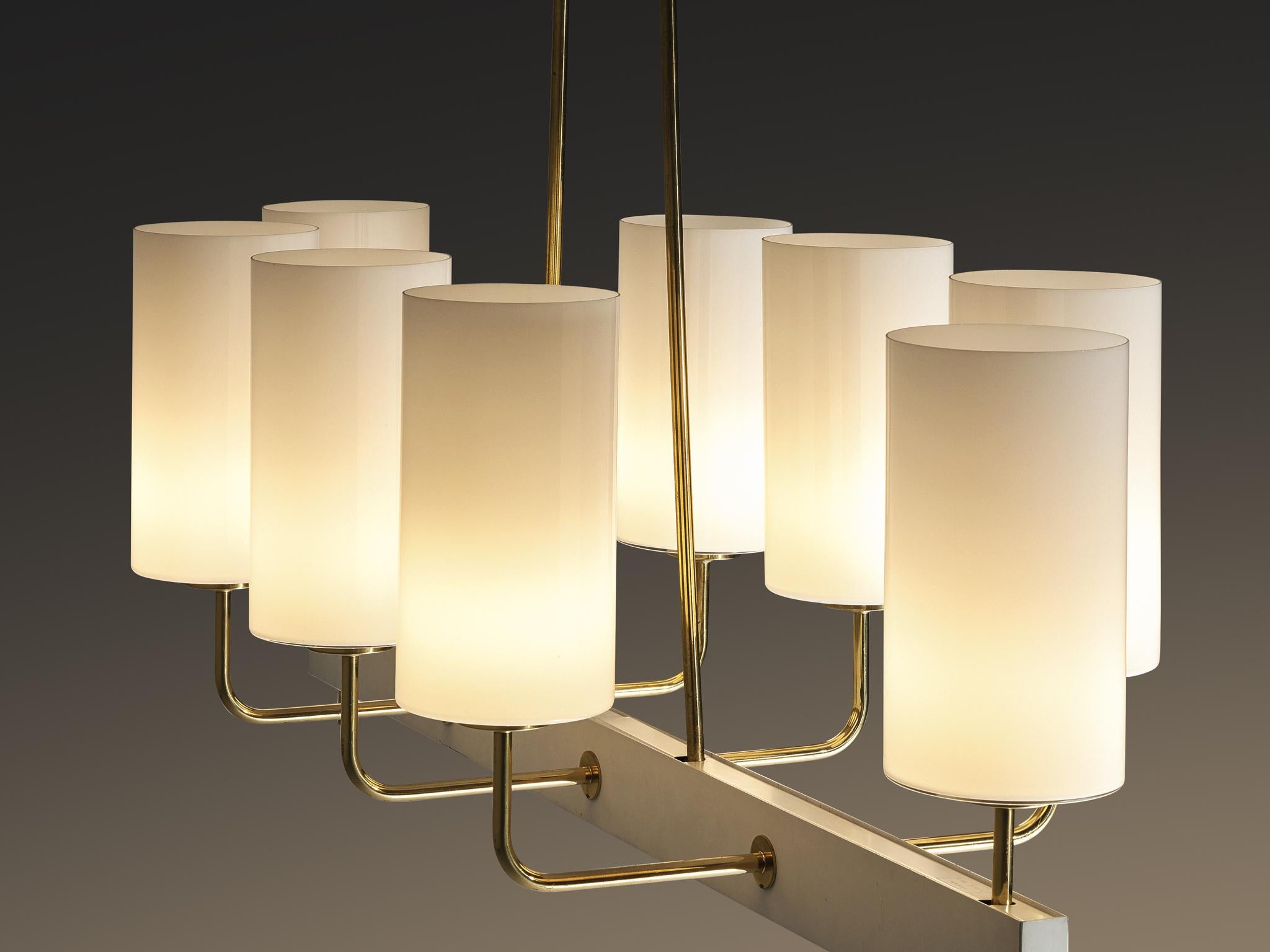 Very Large Paavo Tynell for Idman Monumental Chandelier in Brass Opal Glass In Good Condition In Waalwijk, NL