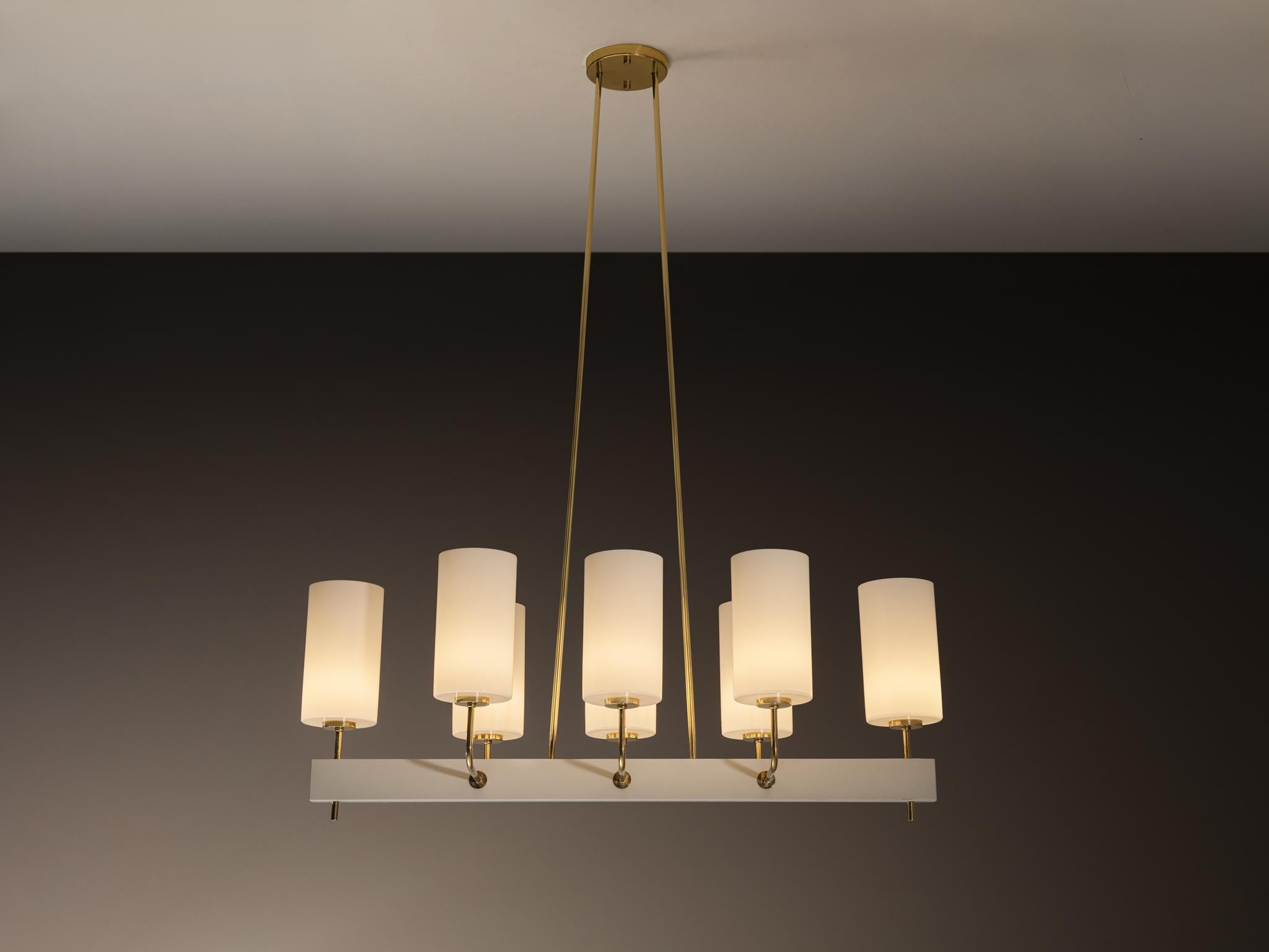 Very Large Paavo Tynell for Idman Monumental Chandelier in Brass Opal Glass In Good Condition For Sale In Waalwijk, NL