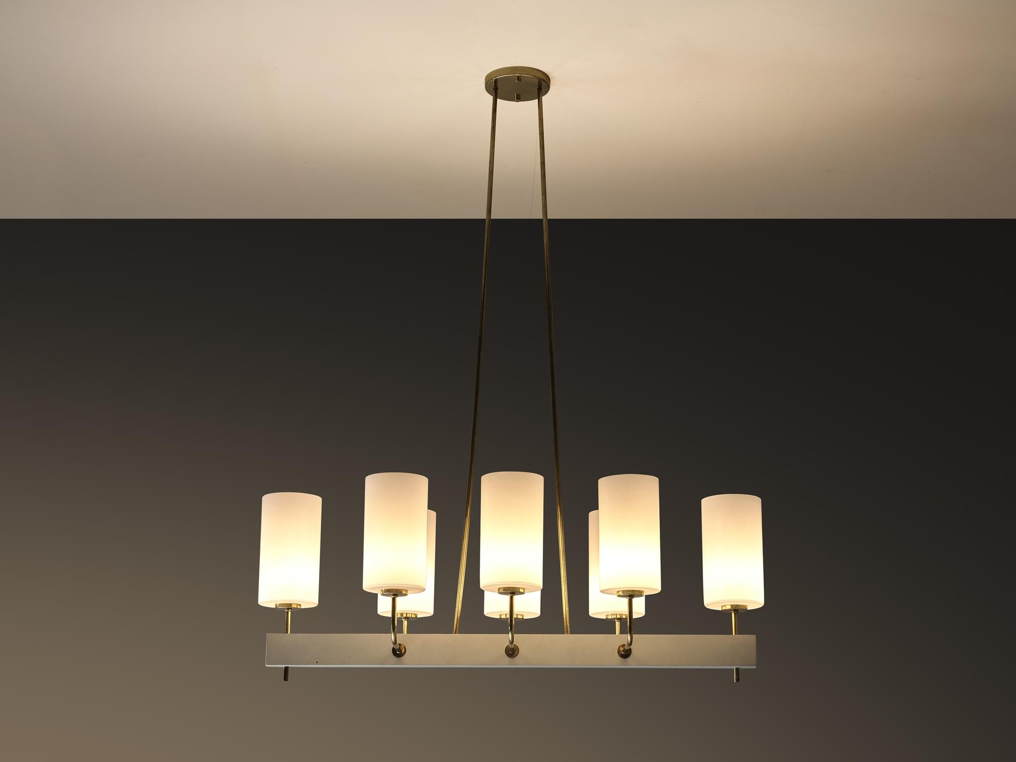 Mid-20th Century Very Large Paavo Tynell for Idman Monumental Chandelier in Brass Opal Glass