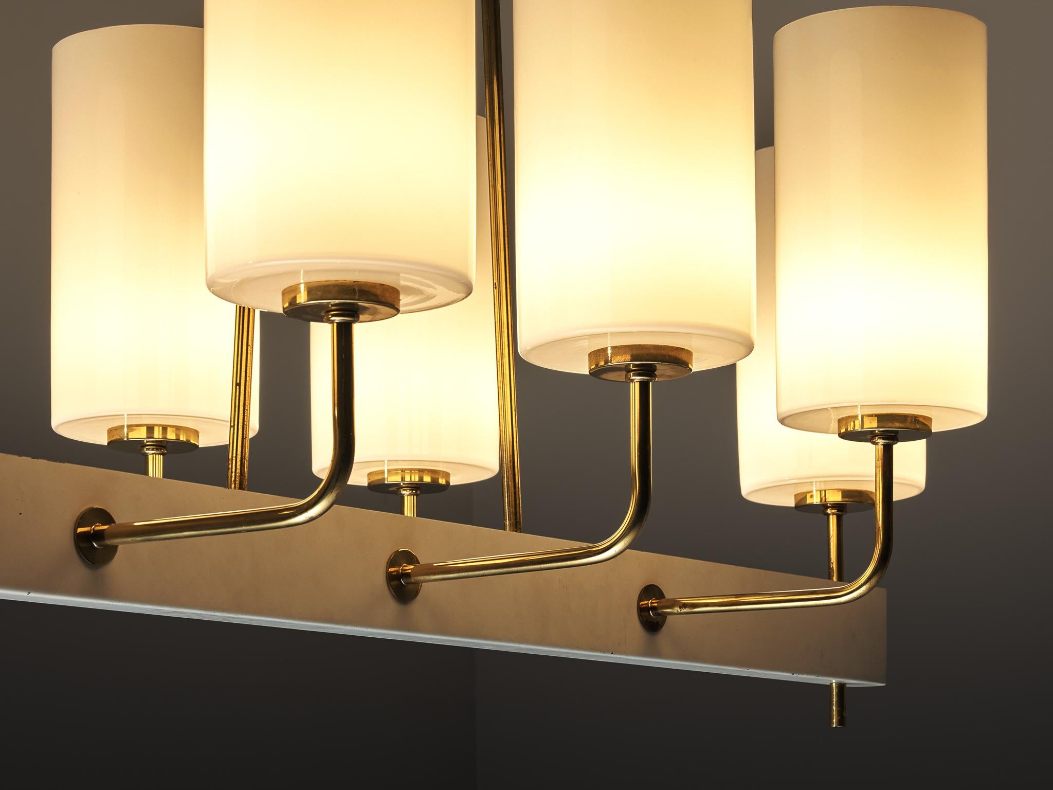 Very Large Paavo Tynell for Idman Monumental Chandelier in Brass Opal Glass 1