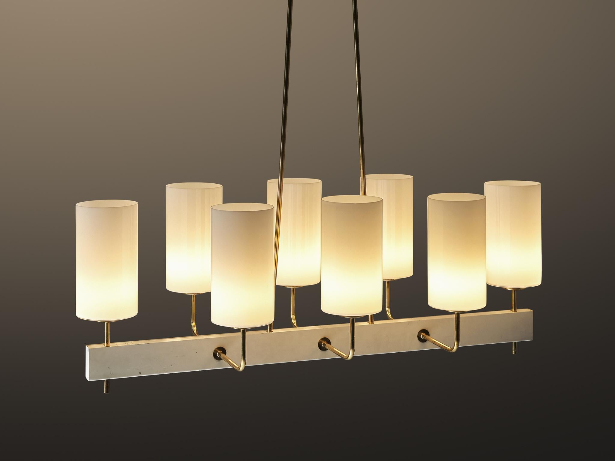 Very Large Paavo Tynell for Idman Monumental Chandelier in Brass Opal Glass 2