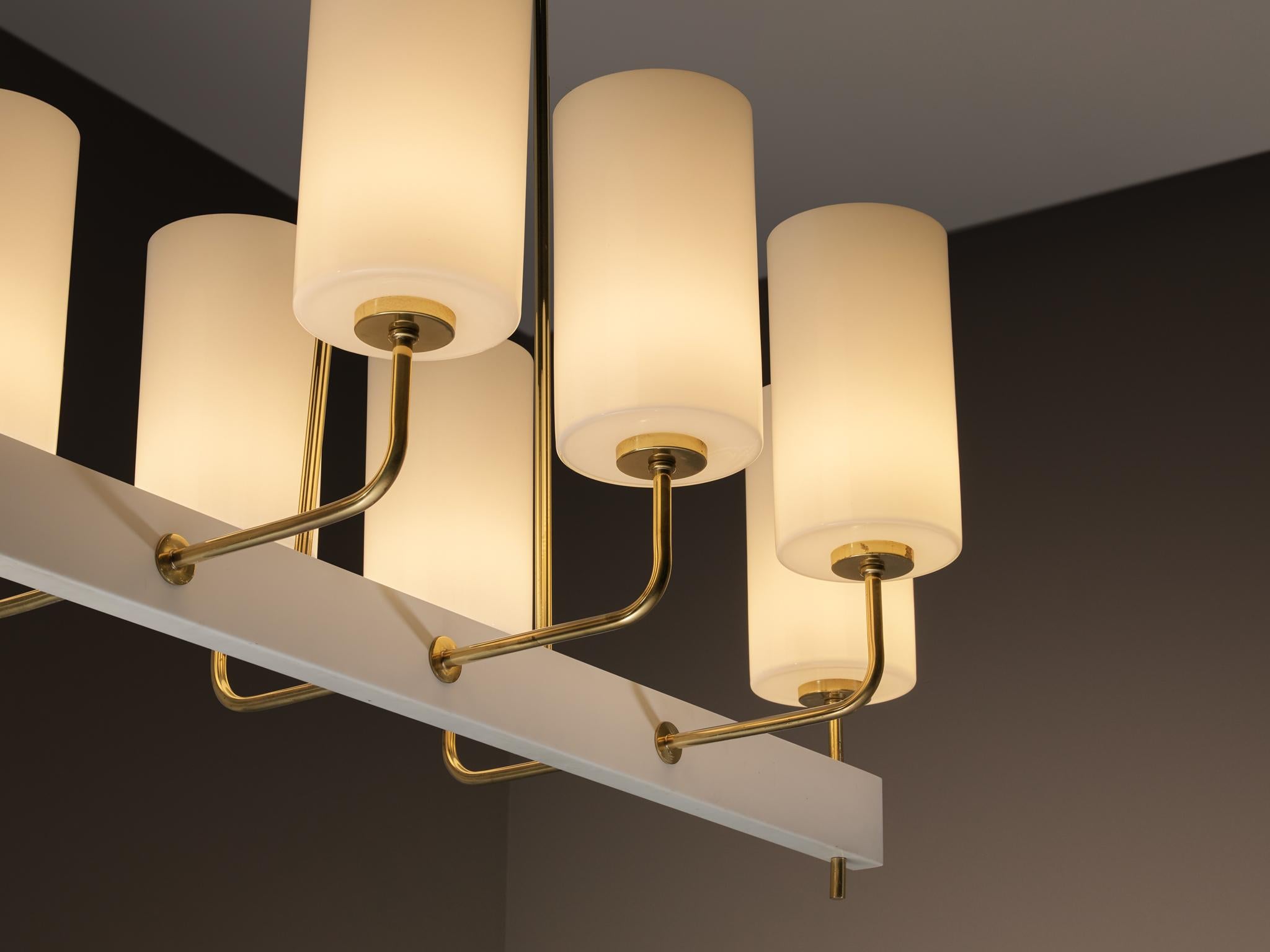 Very Large Paavo Tynell for Idman Monumental Chandelier in Brass Opal Glass For Sale 2