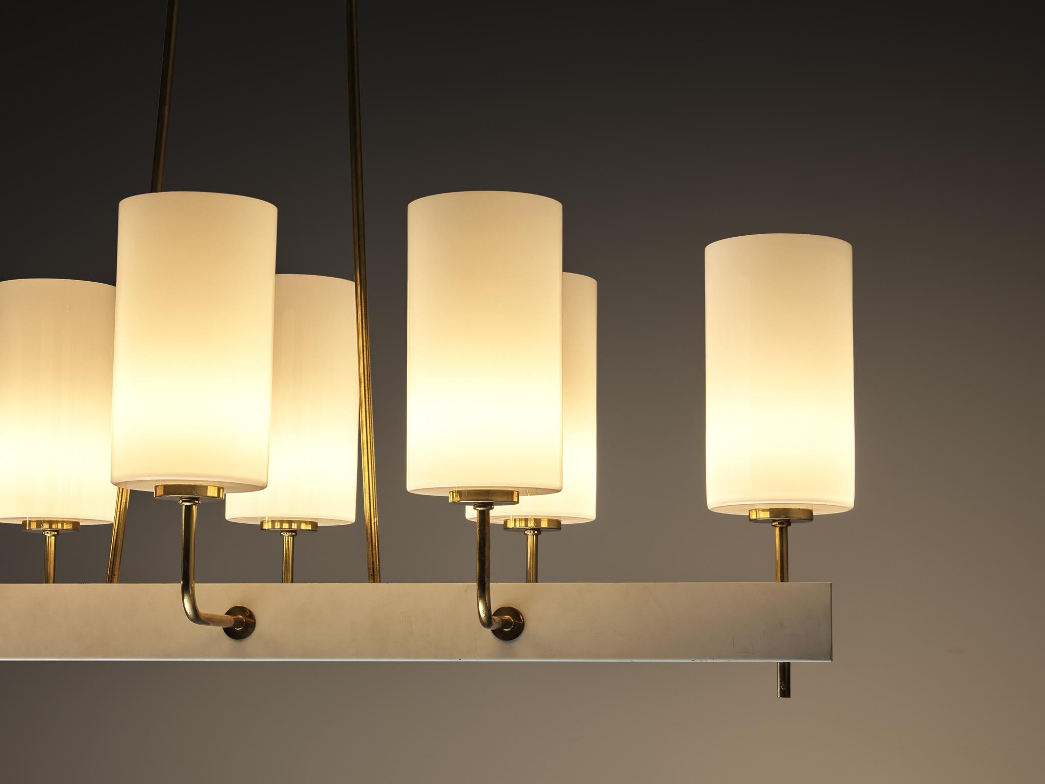 Very Large Paavo Tynell for Idman Monumental Chandelier in Brass Opal Glass 3