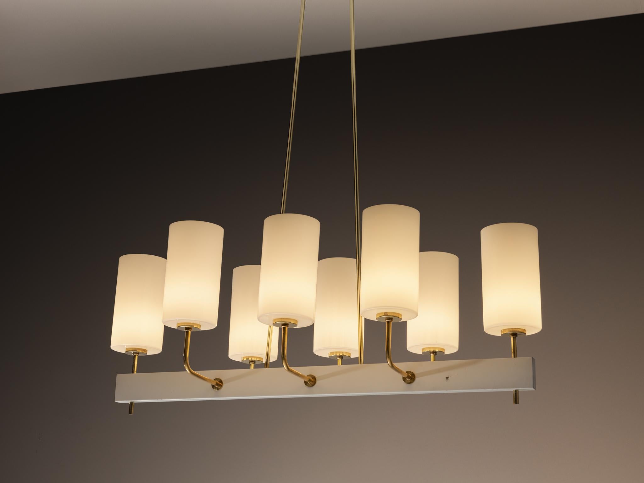 Very Large Paavo Tynell for Idman Monumental Chandelier in Brass Opal Glass For Sale 3