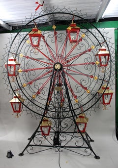 Very Large Painted & Gilded Metal Ferris Wheel with Lanterns