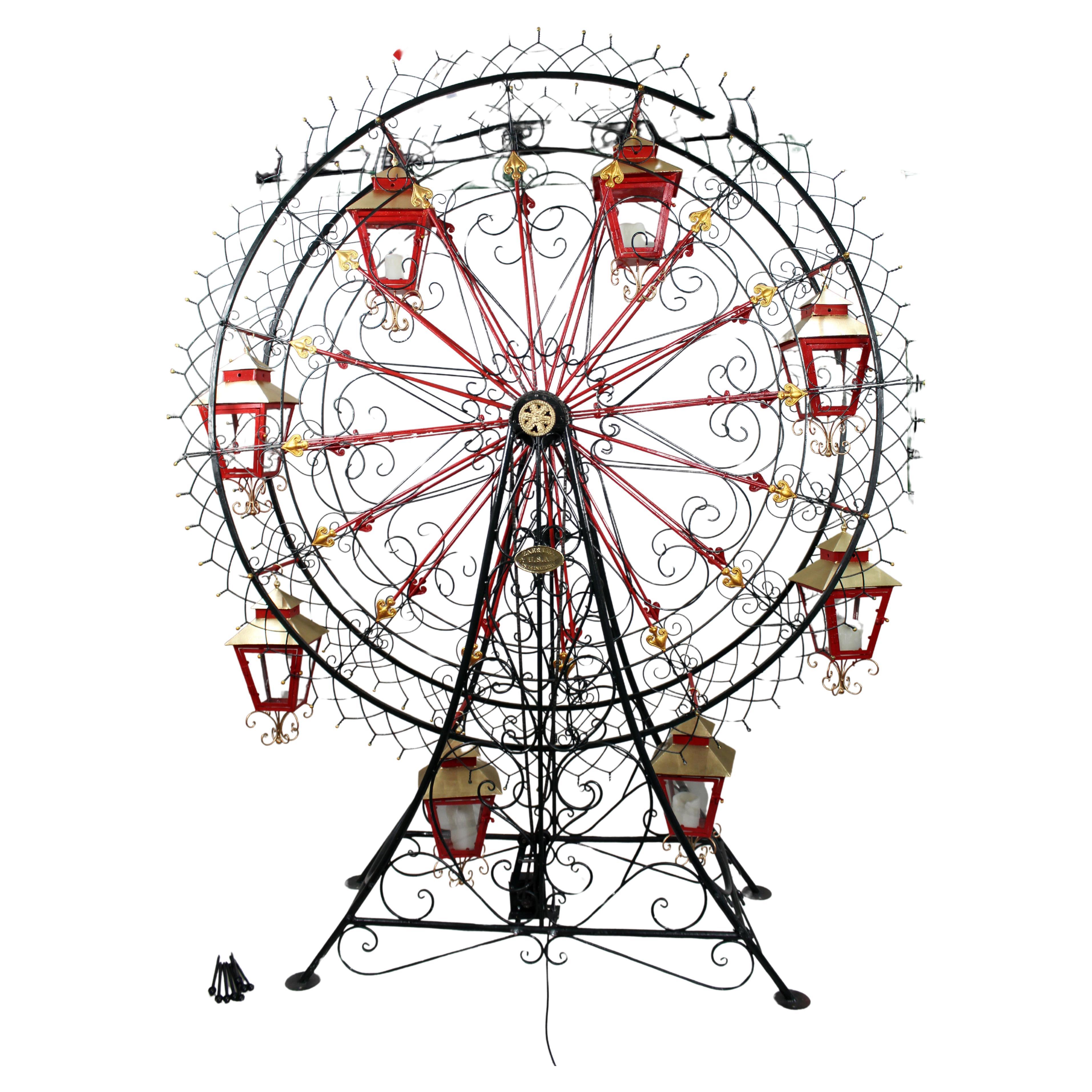 Sehr großes bemaltes und vergoldetes Metall-Riesenrad mit Laternen im Angebot