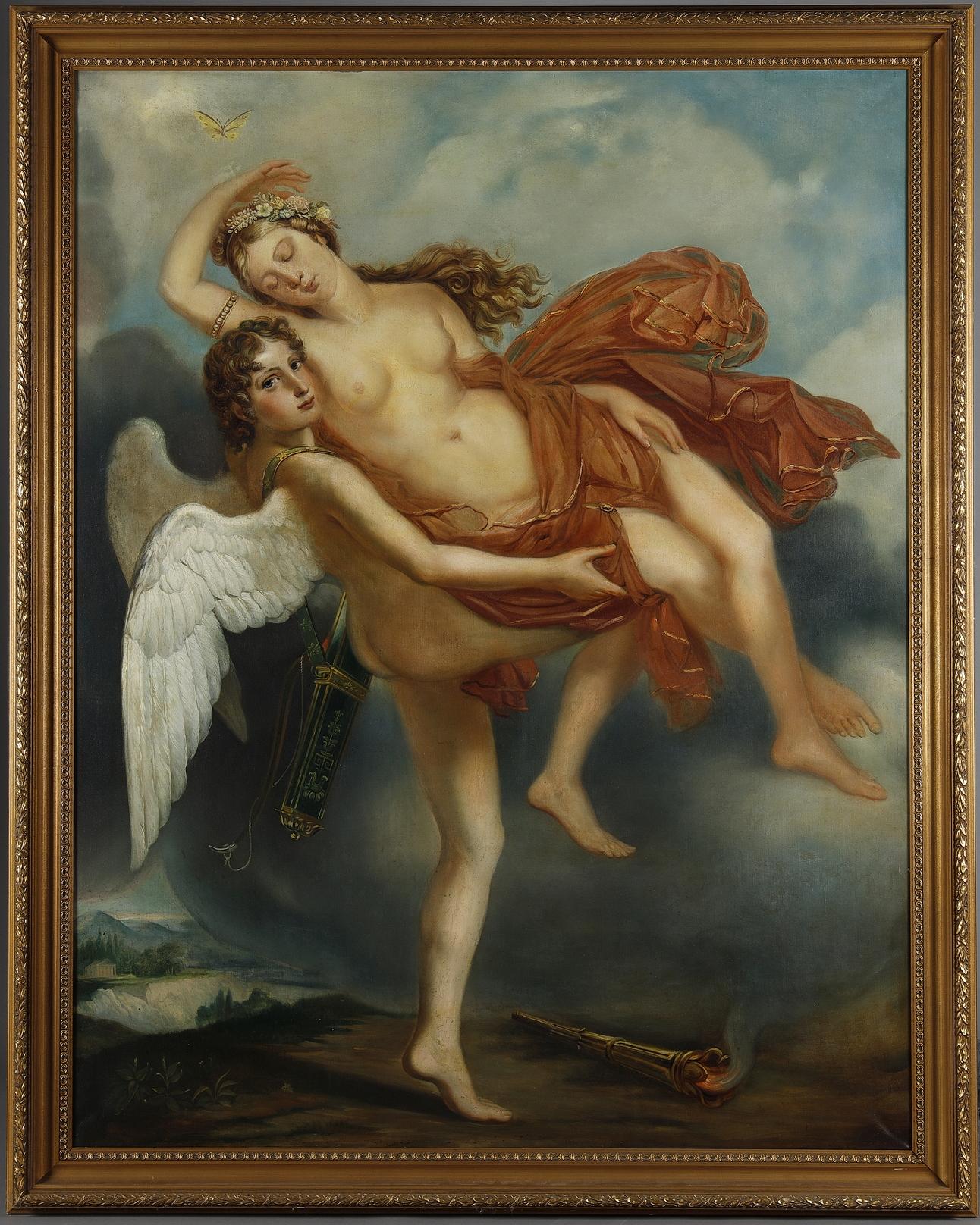 Mid-19th Century Very large painting of  Psyche and Love, French Neoclassical School For Sale
