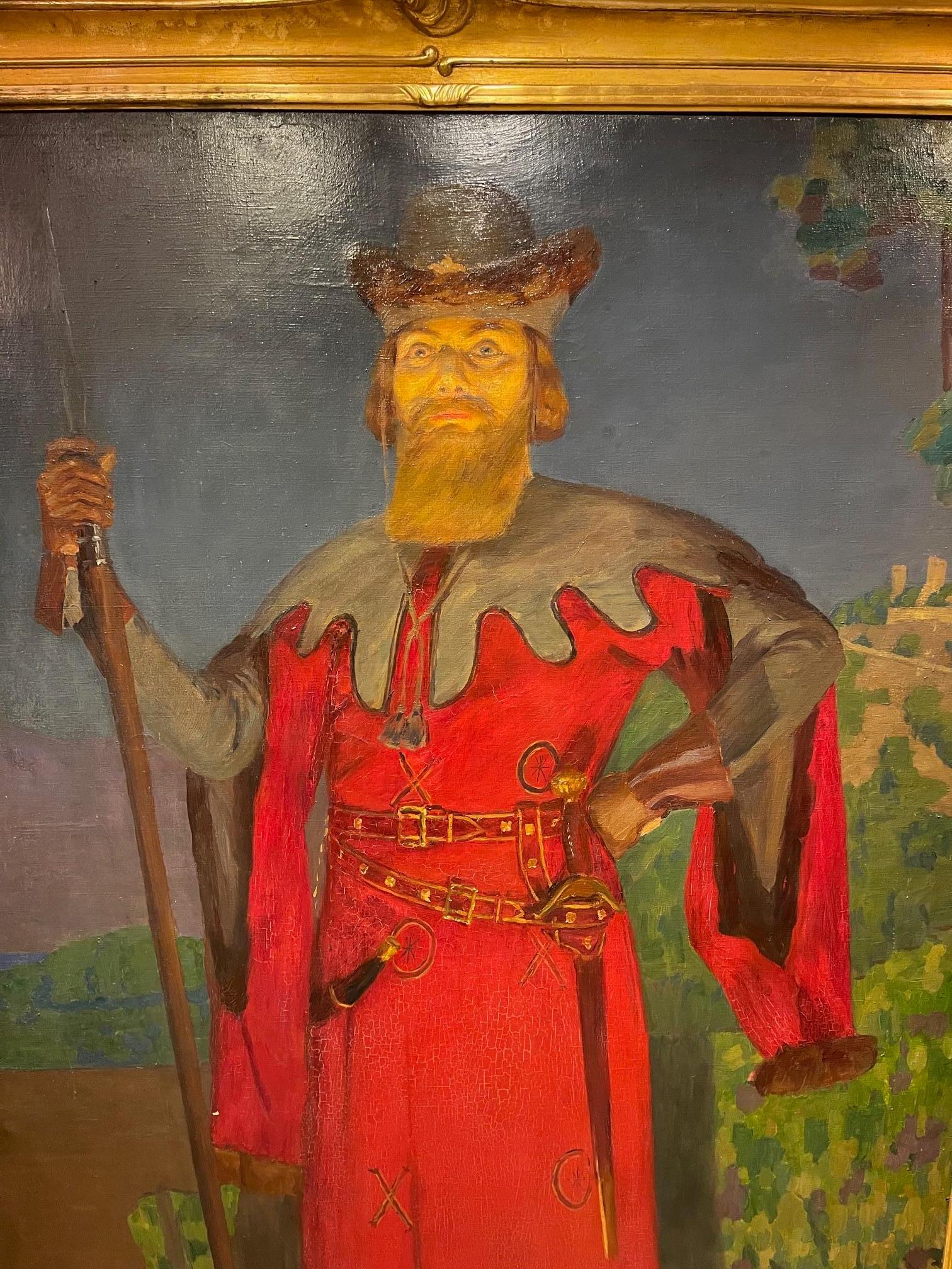 Very large painting (220x155), extremely decorative, portraying a theater actor? 
An inscription on the back tells us: 