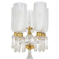 Very Large Pair Antique English Cut Crystal Gilt Metal Candelabra Osler