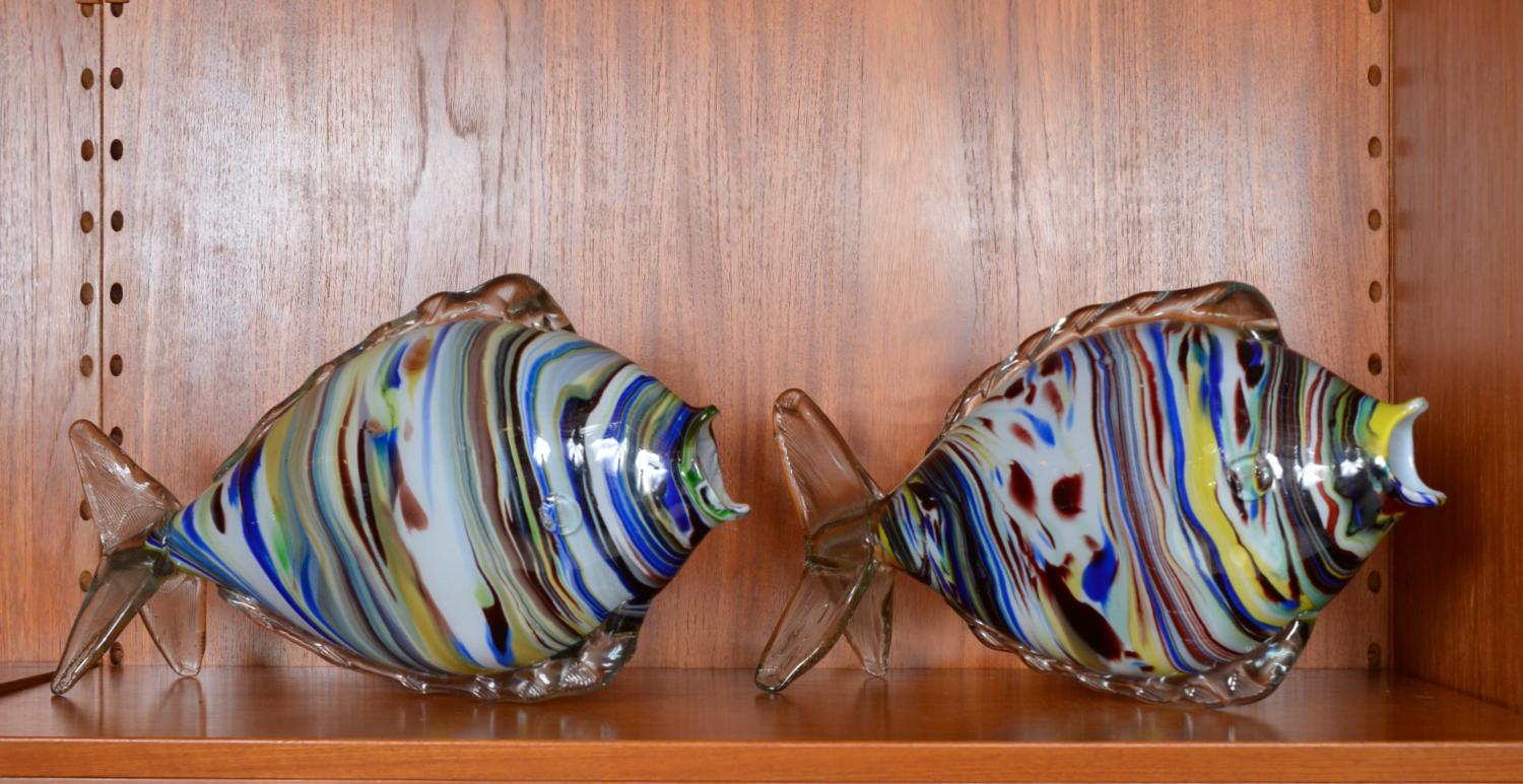 Sehr großes Paar Midcentury Murano Glas Fisch Skulpturen Italien 1950er 1960er Venedig (Moderne der Mitte des Jahrhunderts) im Angebot