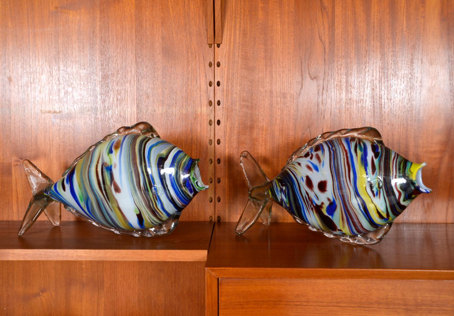 Sehr großes Paar Midcentury Murano Glas Fisch Skulpturen Italien 1950er 1960er Venedig (20. Jahrhundert) im Angebot