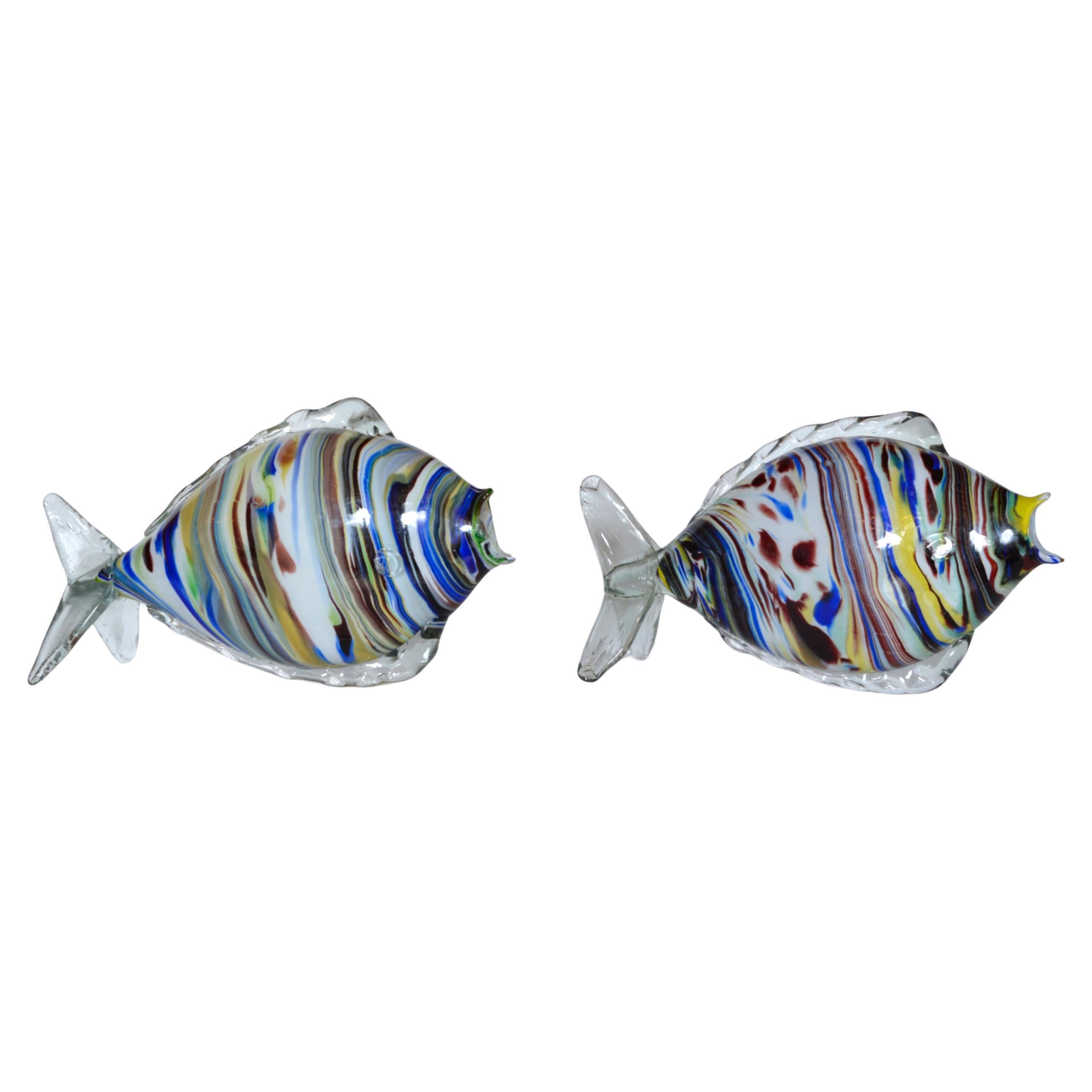 Très grande paire de sculptures de poissons en verre de Murano du milieu du siècle dernier Italie 1950s 1960s Venise