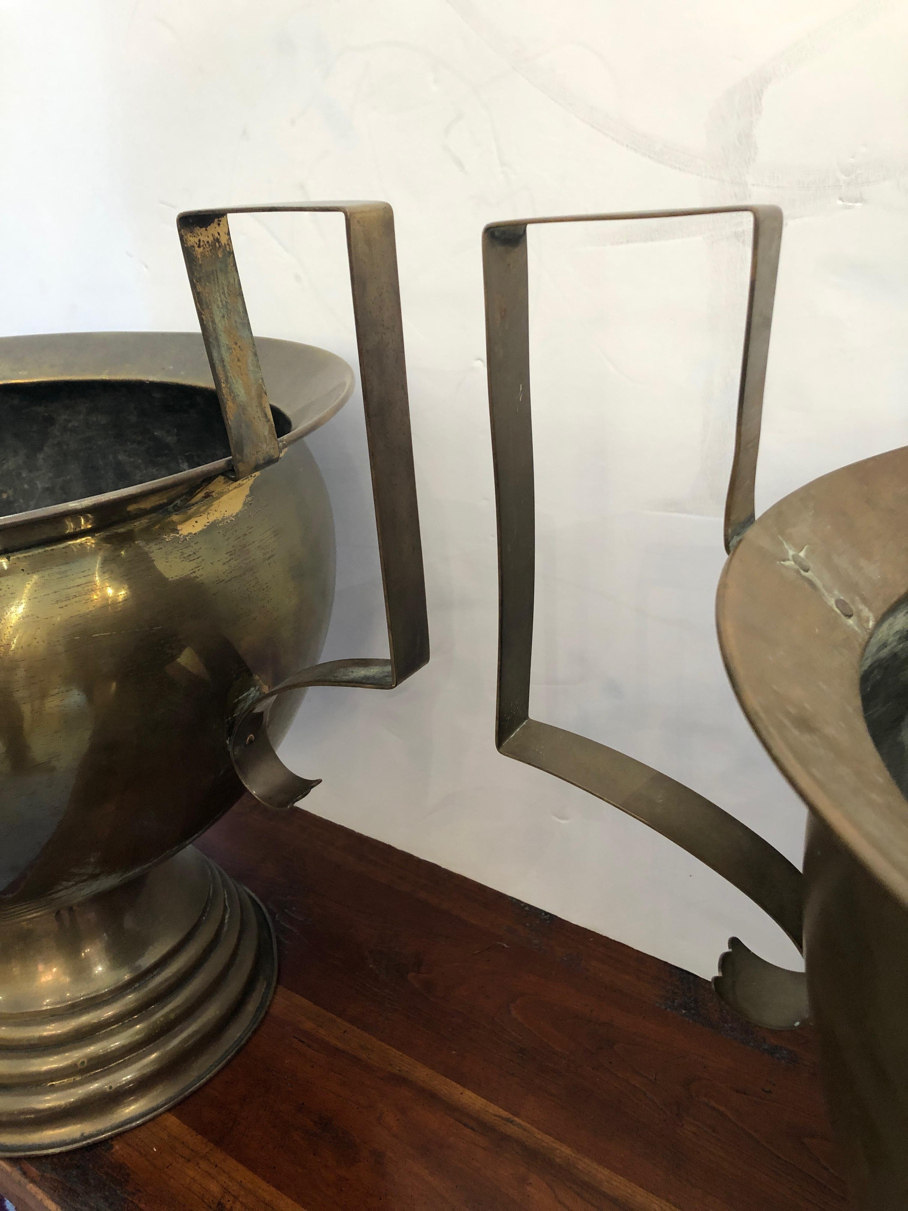 Very Large Pair of 19th Century French Brass Planters Urns or Centerpieces 5