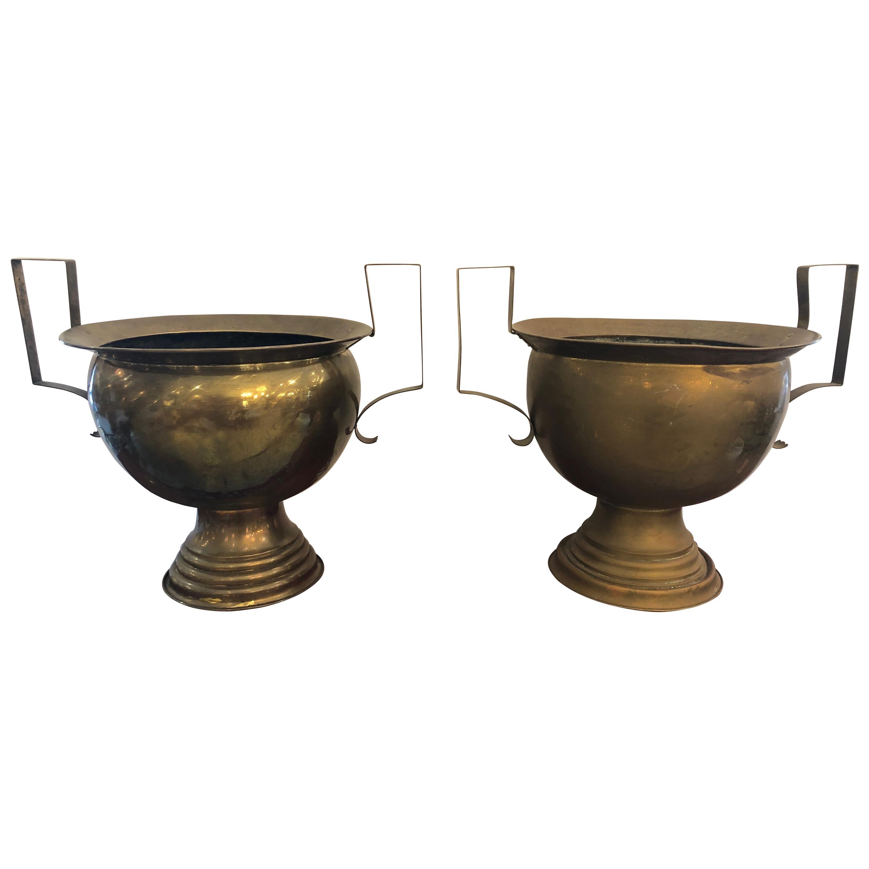 Very Large Pair of 19th Century French Brass Planters Urns or Centerpieces