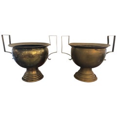 Antique Very Large Pair of 19th Century French Brass Planters Urns or Centerpieces