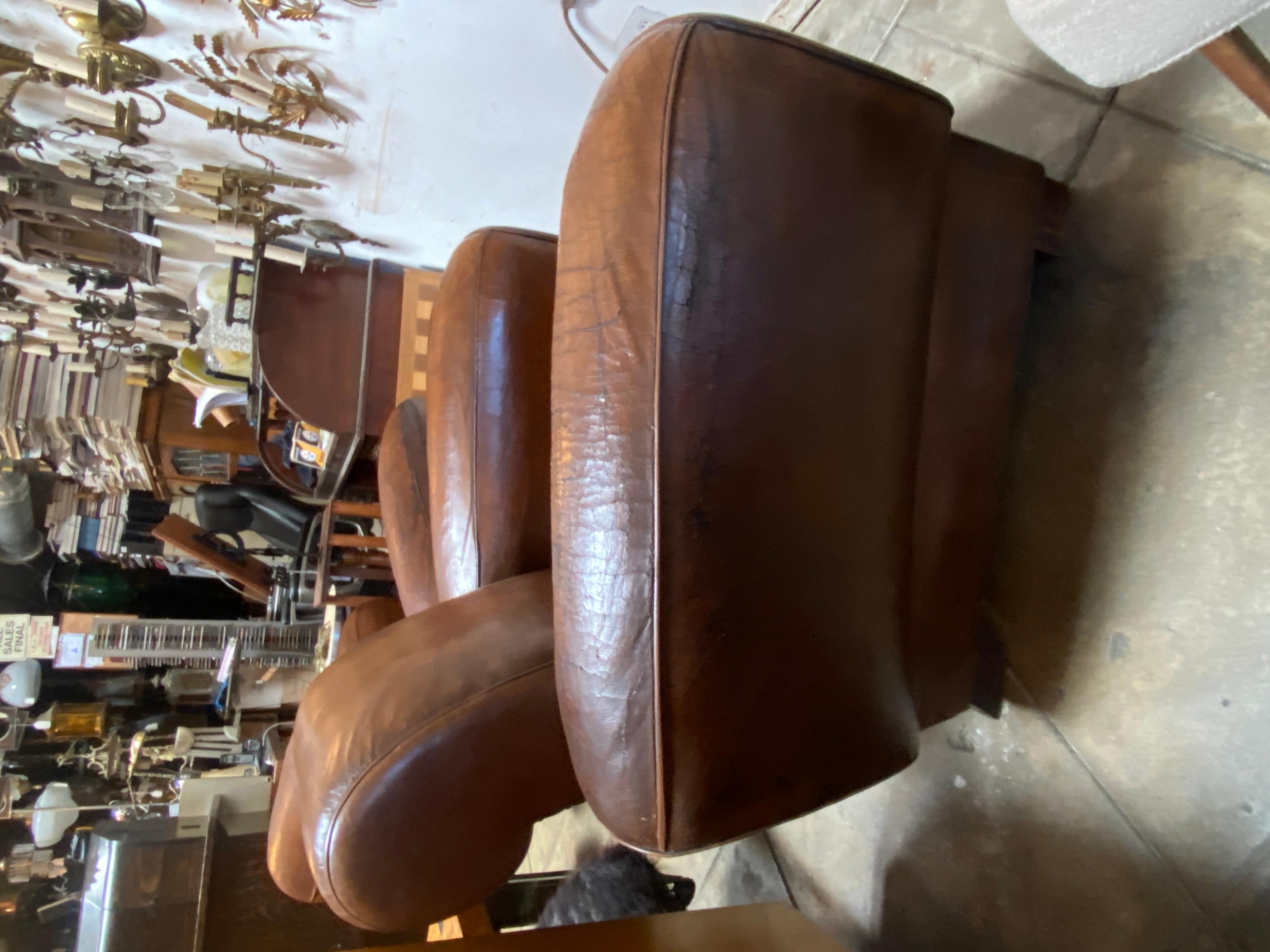 Mid-20th Century Very Large Pair of Antique French 1930 Club Chairs For Sale