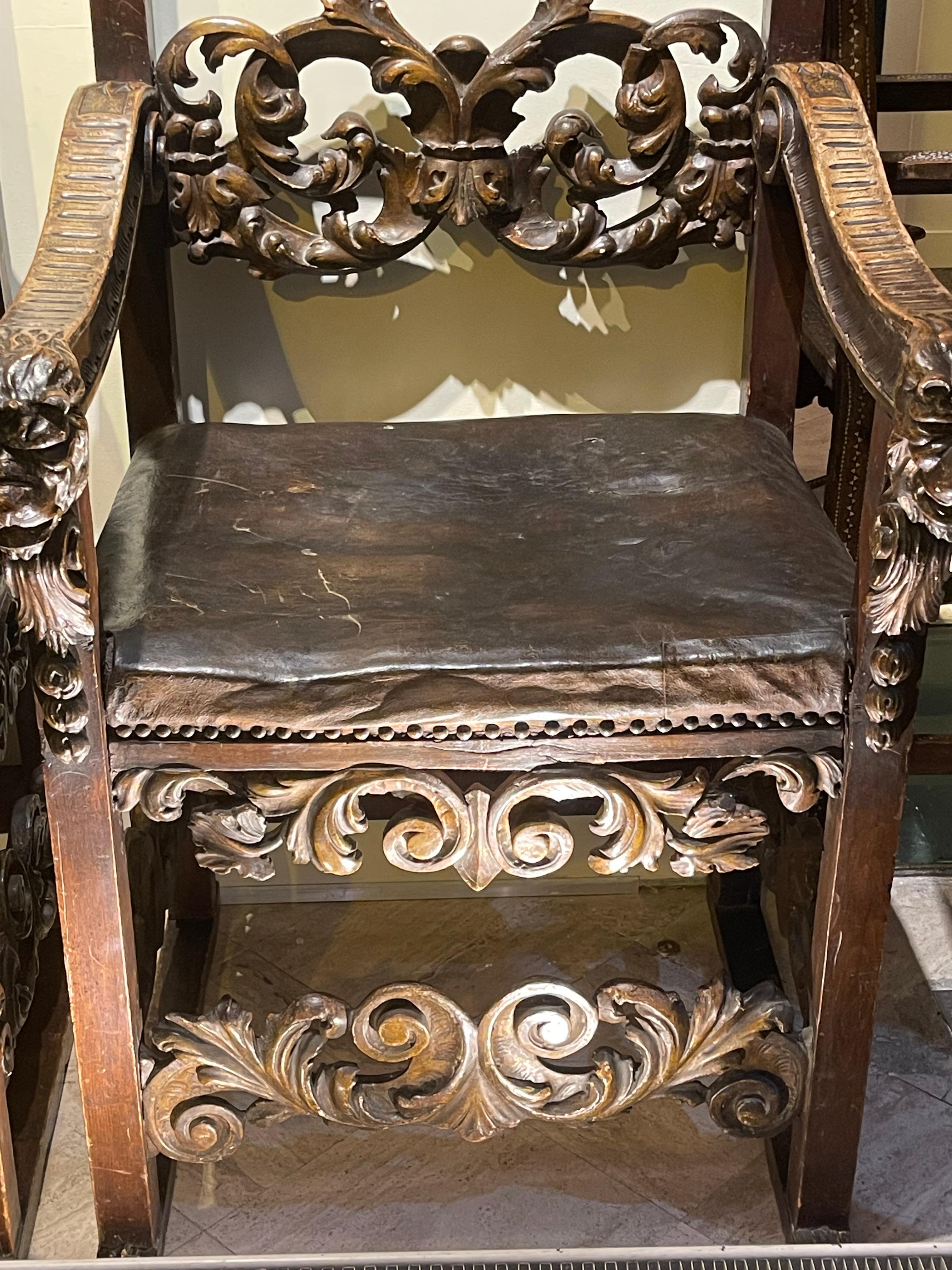 Italian Very large pair of armchairs, Italy, Tuscany, 17th c. For Sale