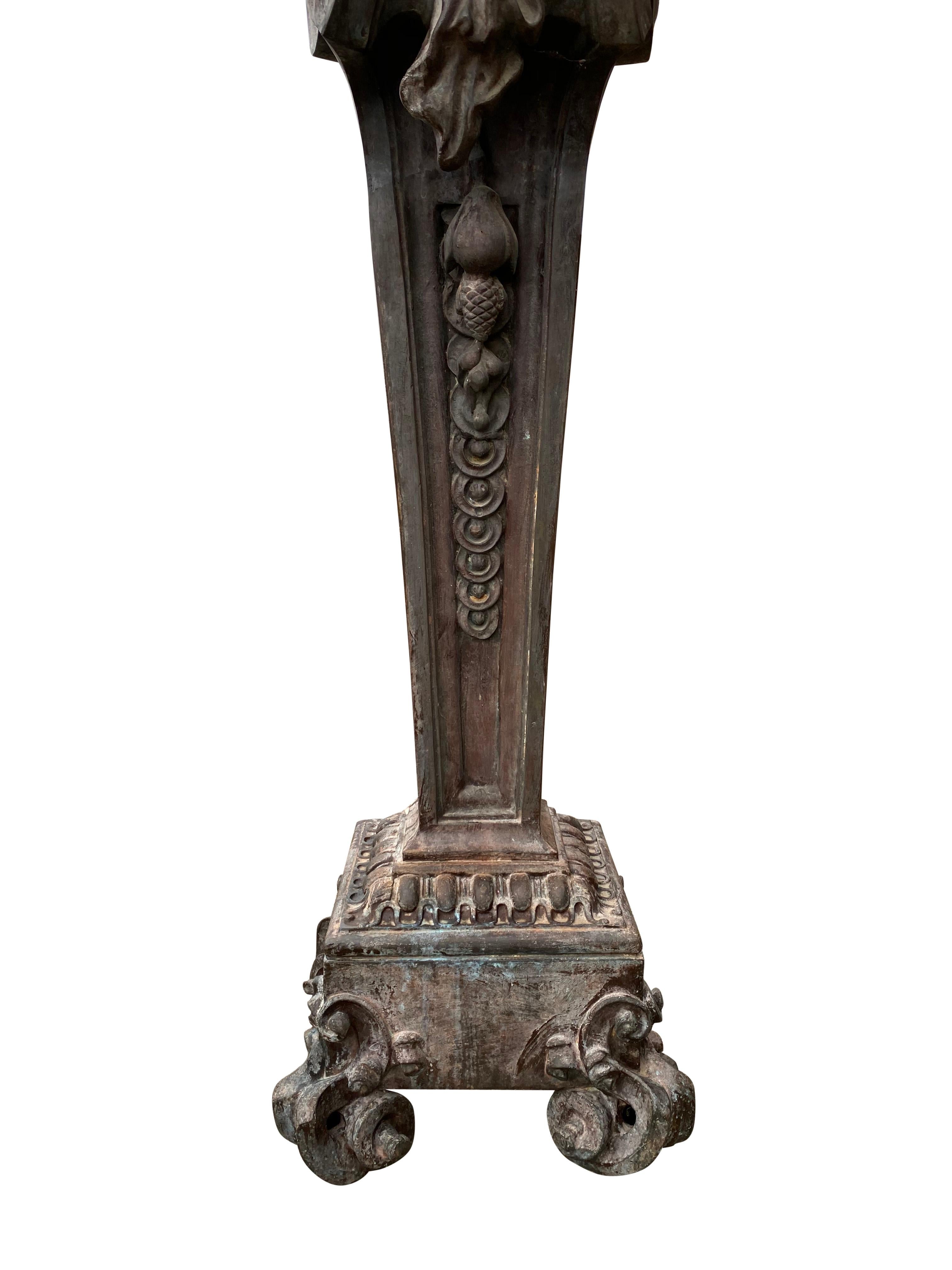 Very Large Pair of Bronze Torchère Figurative Lamps, circa 1920s For Sale 5