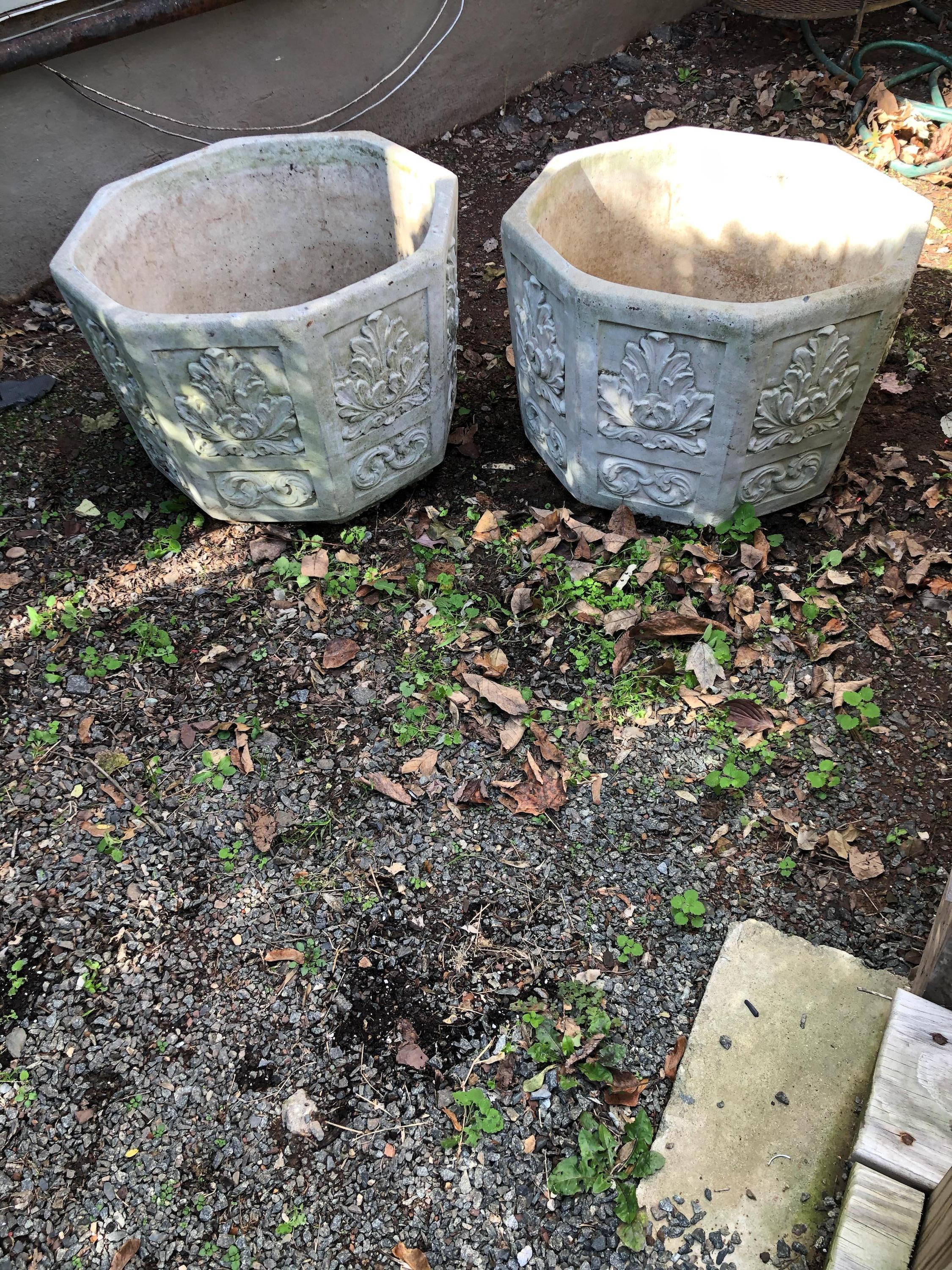 Very Large Pair of Cast Stone Cement Octagonal Jardinières Planters Flower Pots In Excellent Condition In Hopewell, NJ