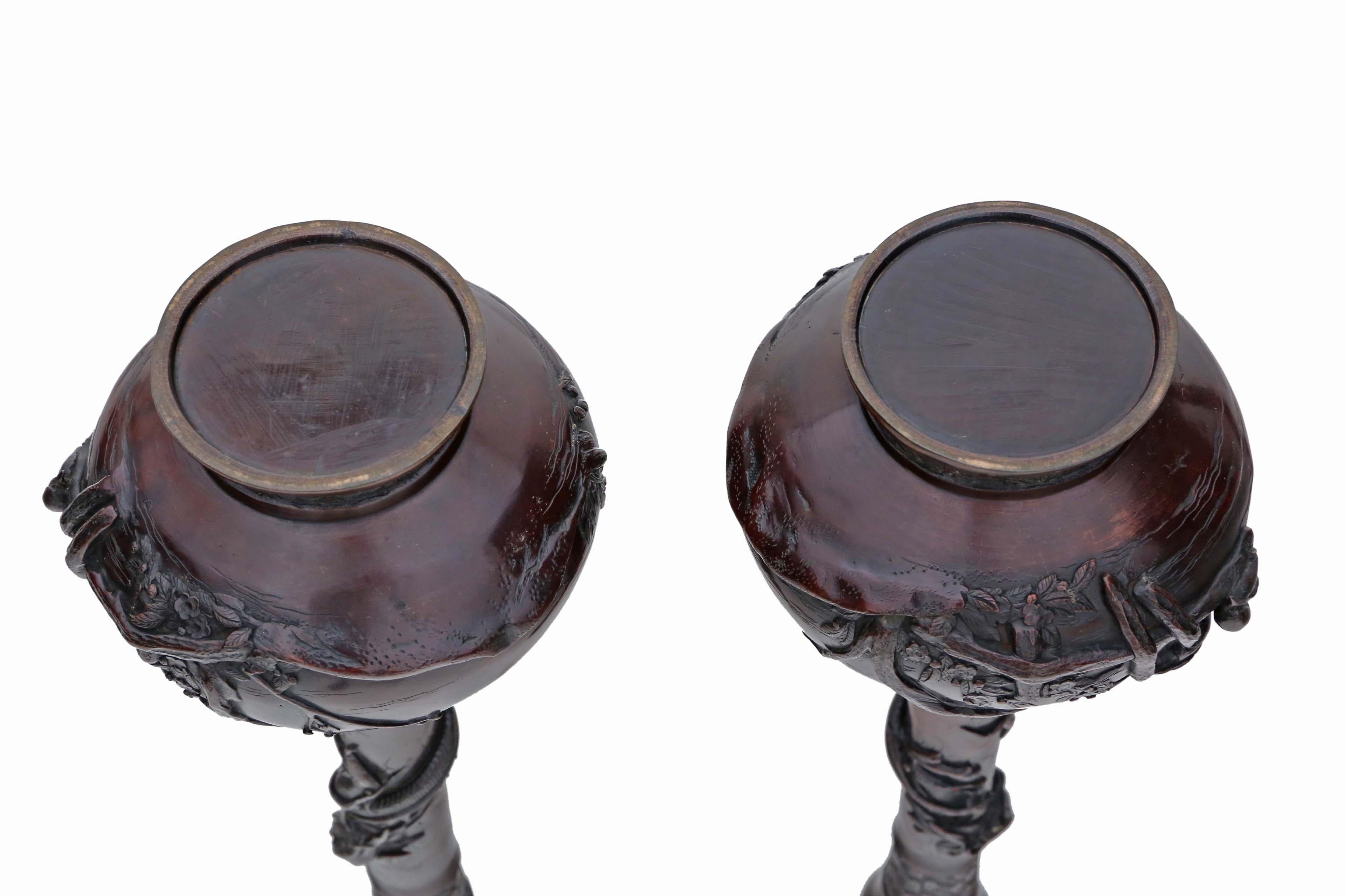 Very Large Pair of Fine Quality Japanese Bronze Vases 19th Century Meiji Period For Sale 3